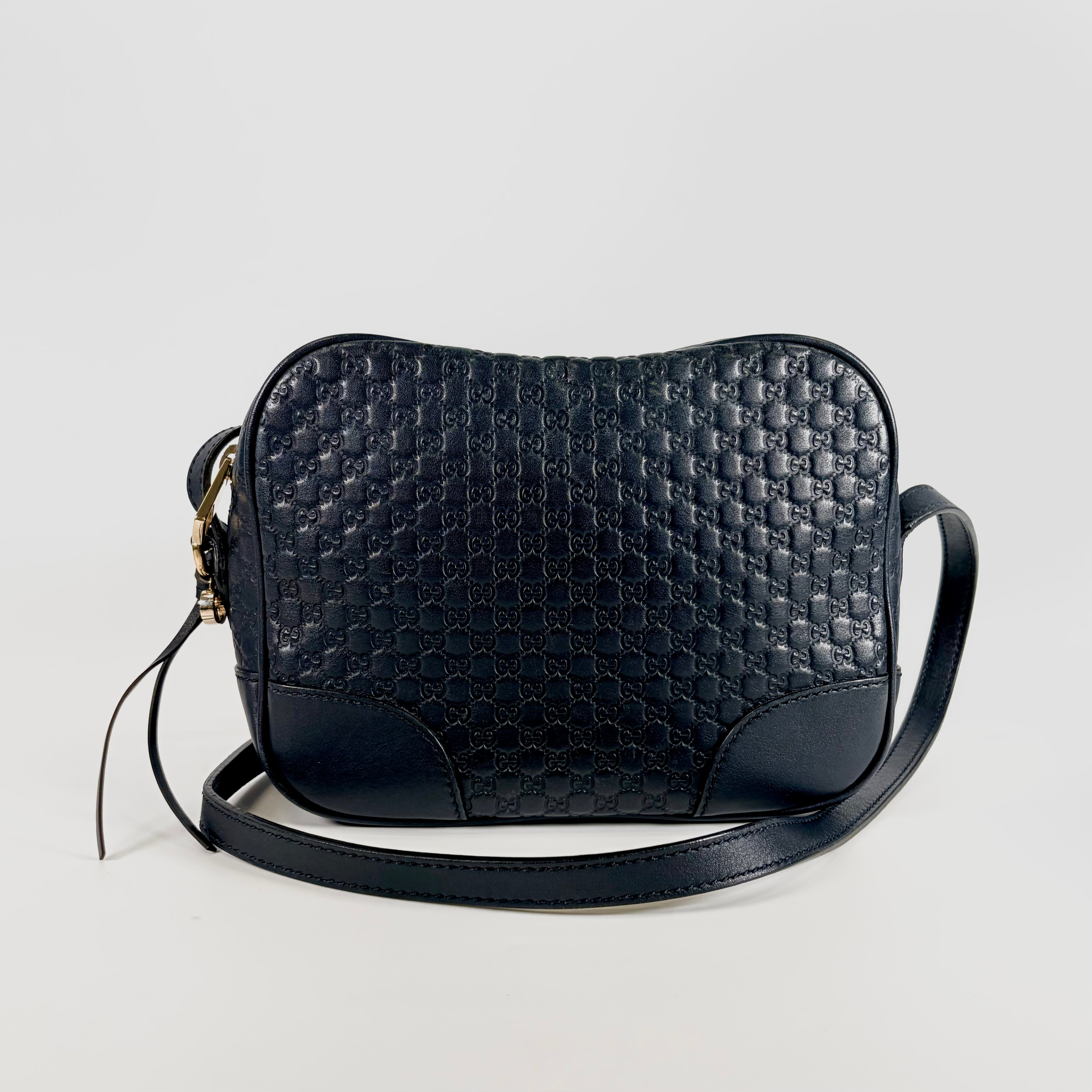 2607 secondhand GUCCI camera bag shoulder Micro Guccissima Navy