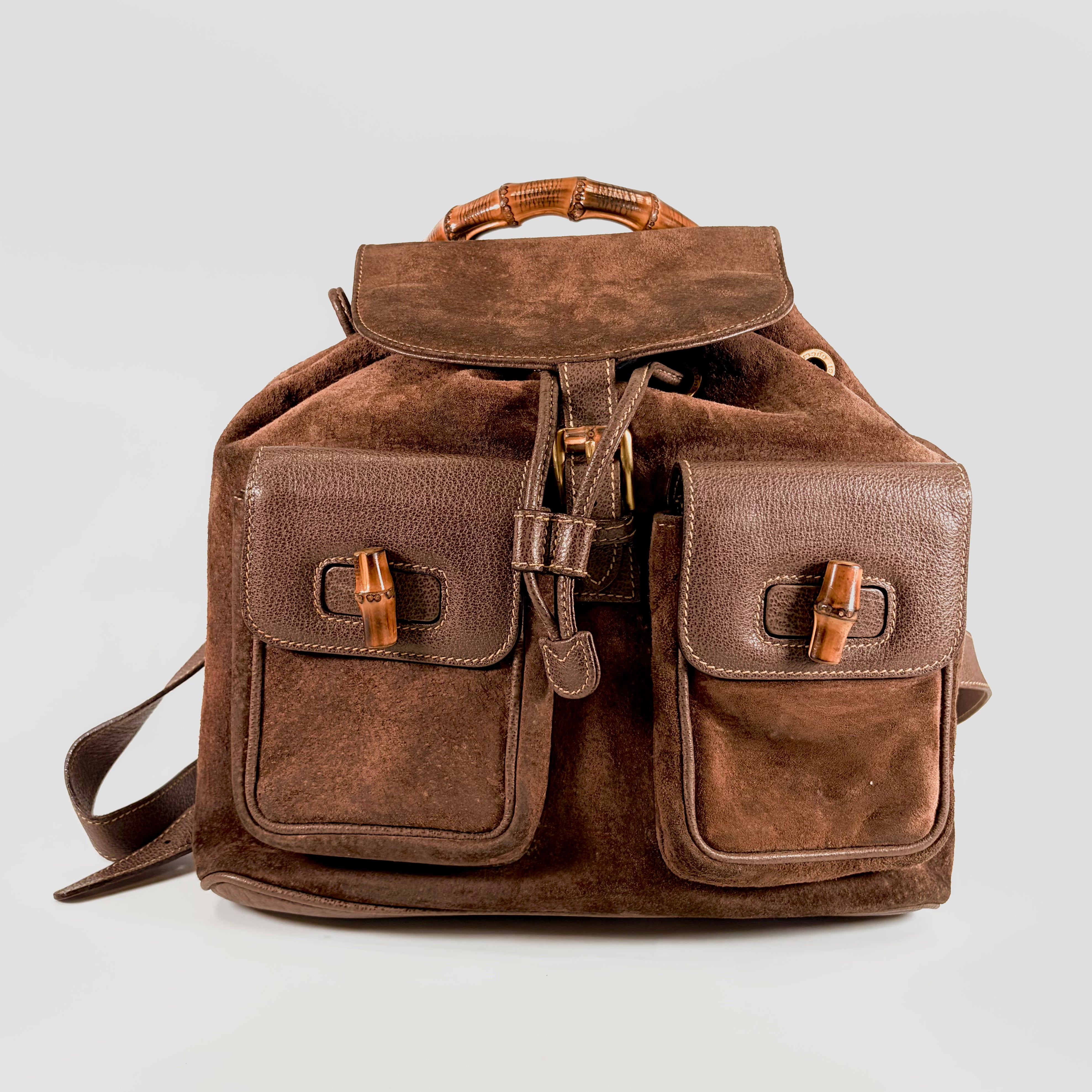 2606 secondhand GUCCI Bamboo suede backpack