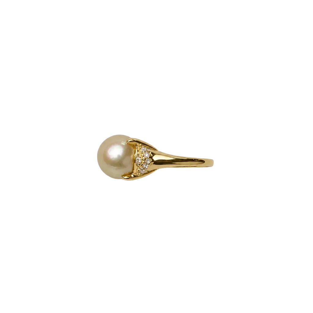 2607 secondhand ring K18YG 13 South Seas 12.5mm Diamond 0.30 card Identification Total 7.2g