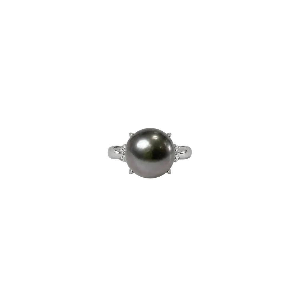 2607 secondhand Pt900 ring Black Pearl 11.8mm D0.14ct Total 8.47g