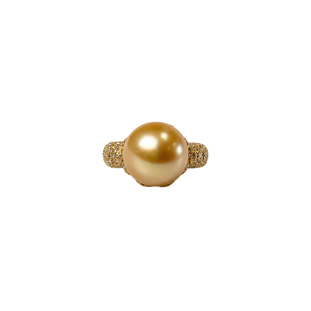 2607 secondhand K18 ring Golden Pearl 11.5mm D0.73ct Total 7.4g