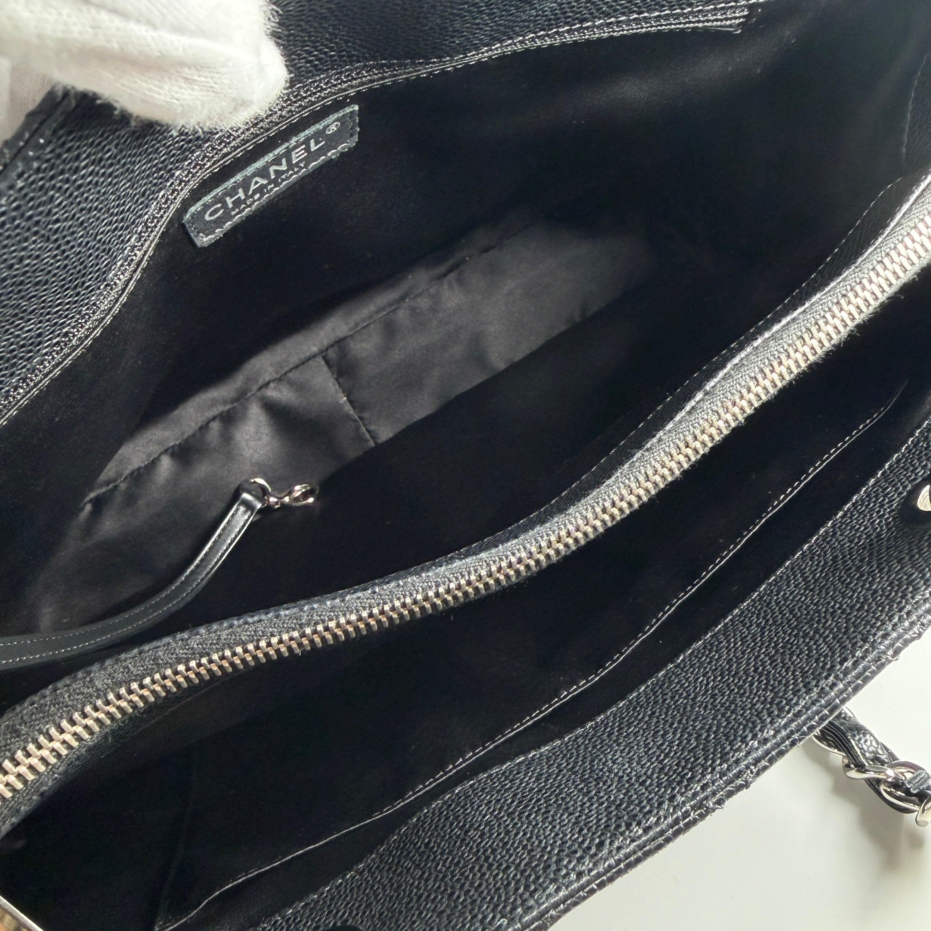 CHANEL Caviar Skin GST Chain Tote Bag Black Serial No. 19252775