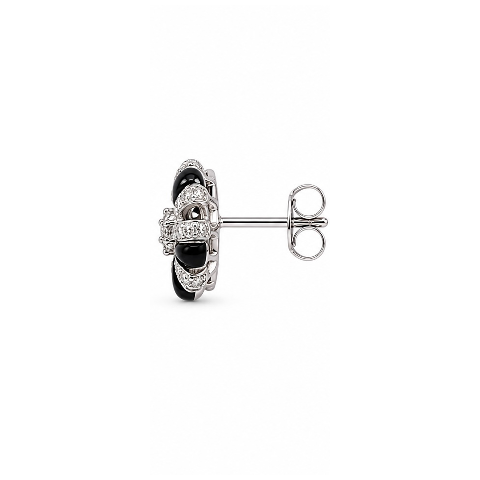 2606 secondhand K18WG/14WG earrings onyx/D0.32×2 Total 9.2g