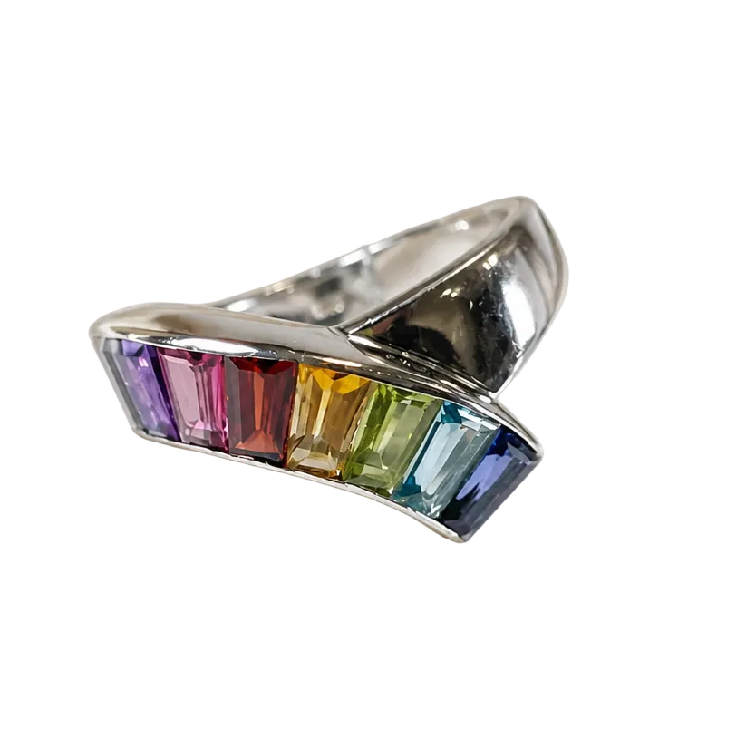 2606 secondhand K18WG ring Multicolor Stone Total 5.0g #15