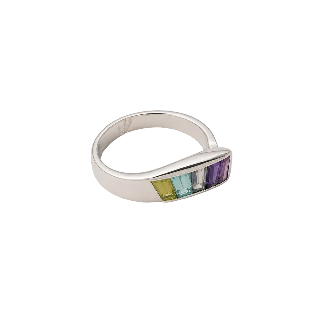 2606 secondhand K18WG ring Multicolor Stone Total 5.0g #15