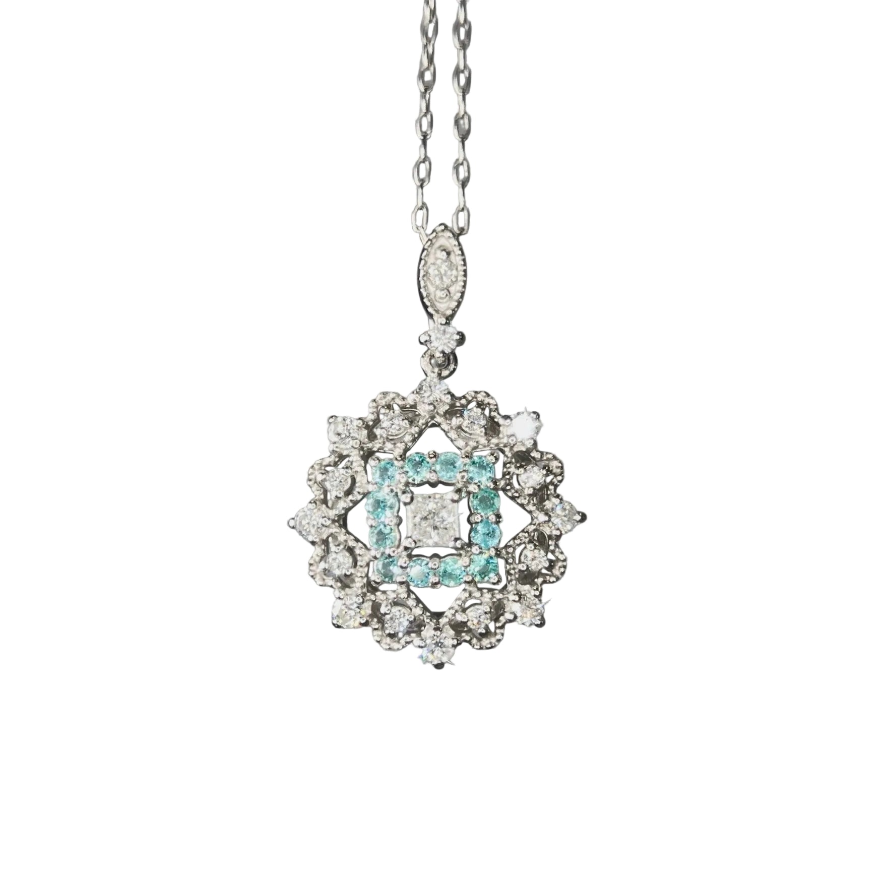 2601 Pt950/Pt850 necklace Paraiba Tourmaline 0.12ct/D0.28ct 2.88g