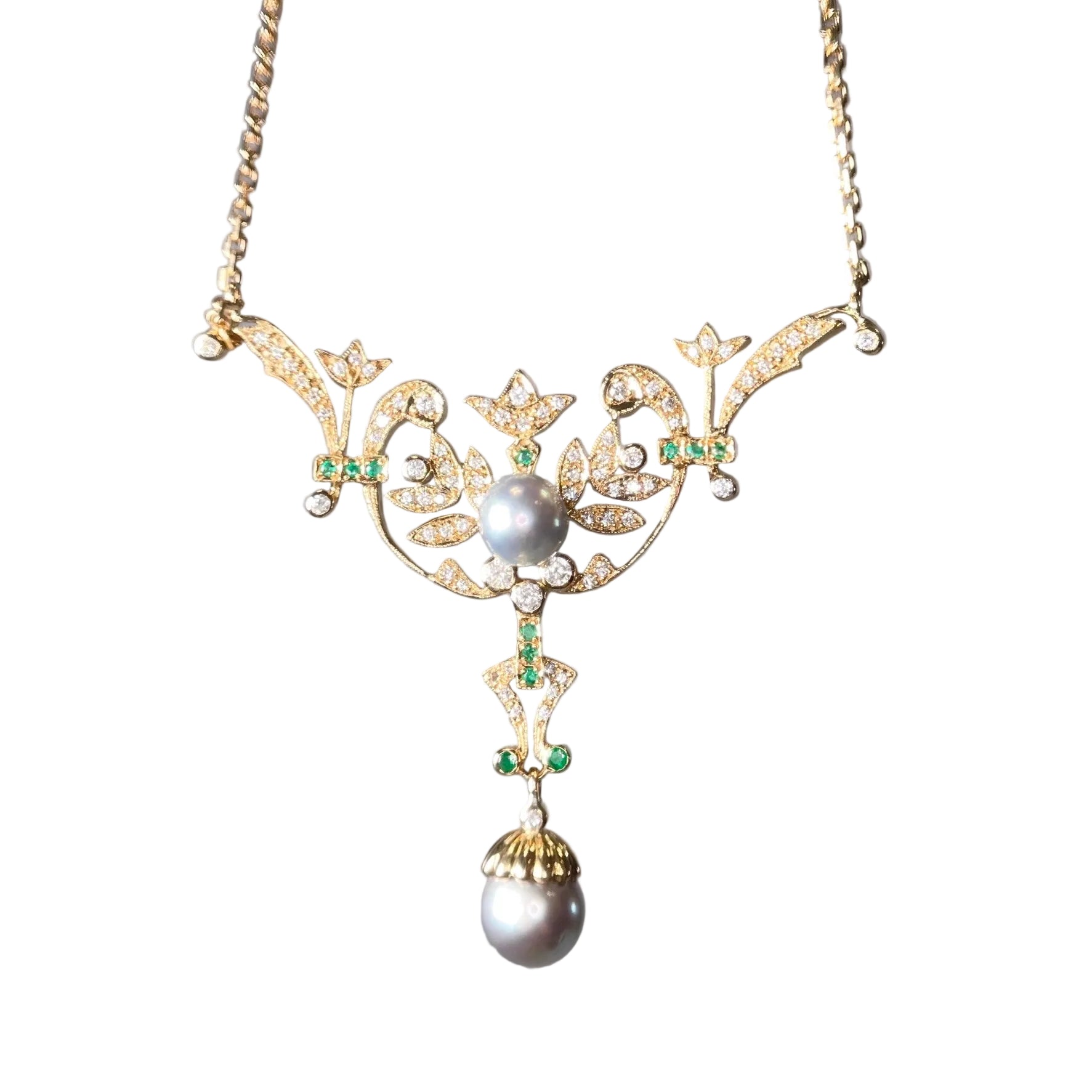 2602 K18 necklace pearl 8.2mm/9.3mm D1.09ct/E0.19ct 24.3g