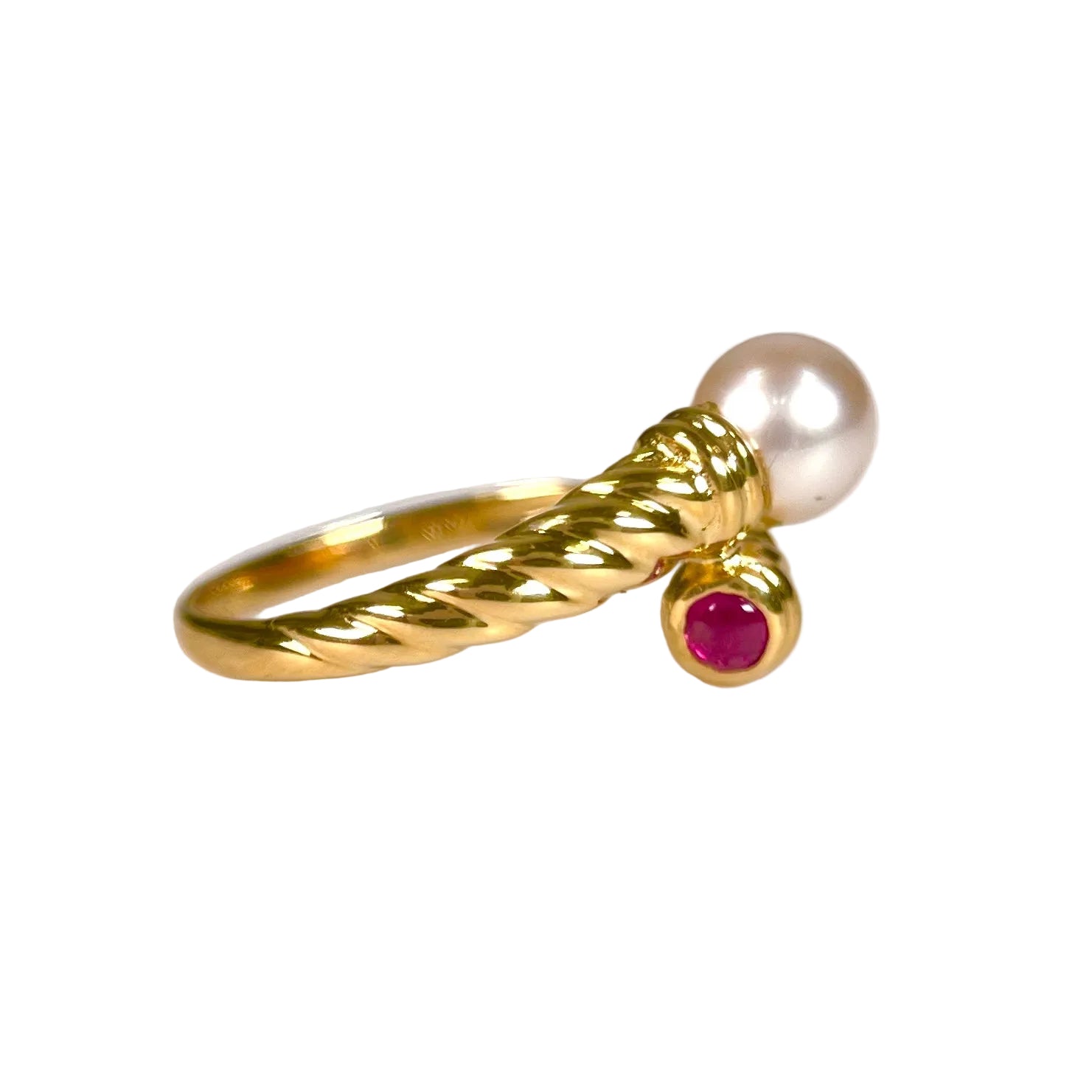 2602 K18YG Ring pearl 6mm/ruby 3.2g#12