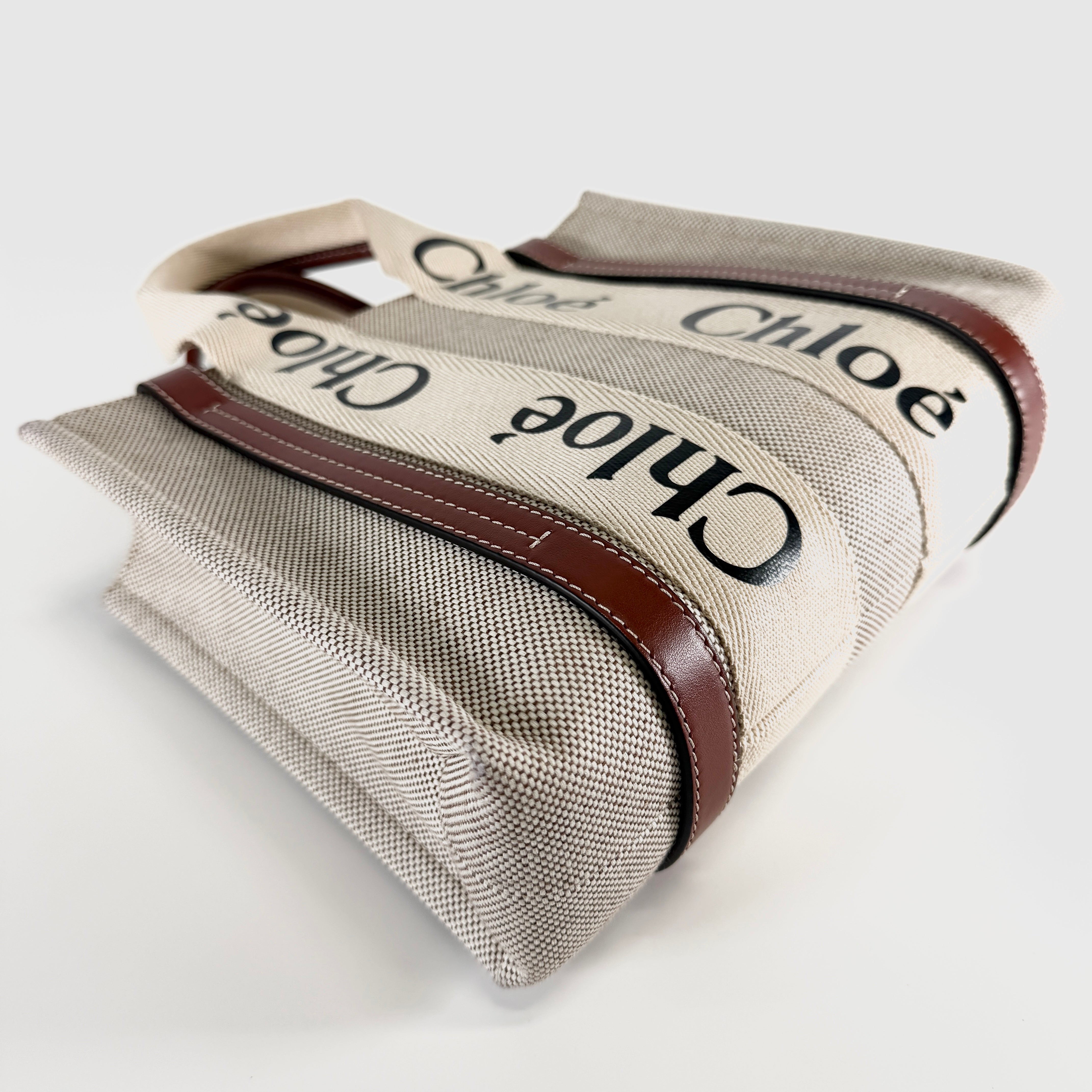 2607 secondhand Chloe Woody Small canvas × leather 2WAY hand bag beige Brown