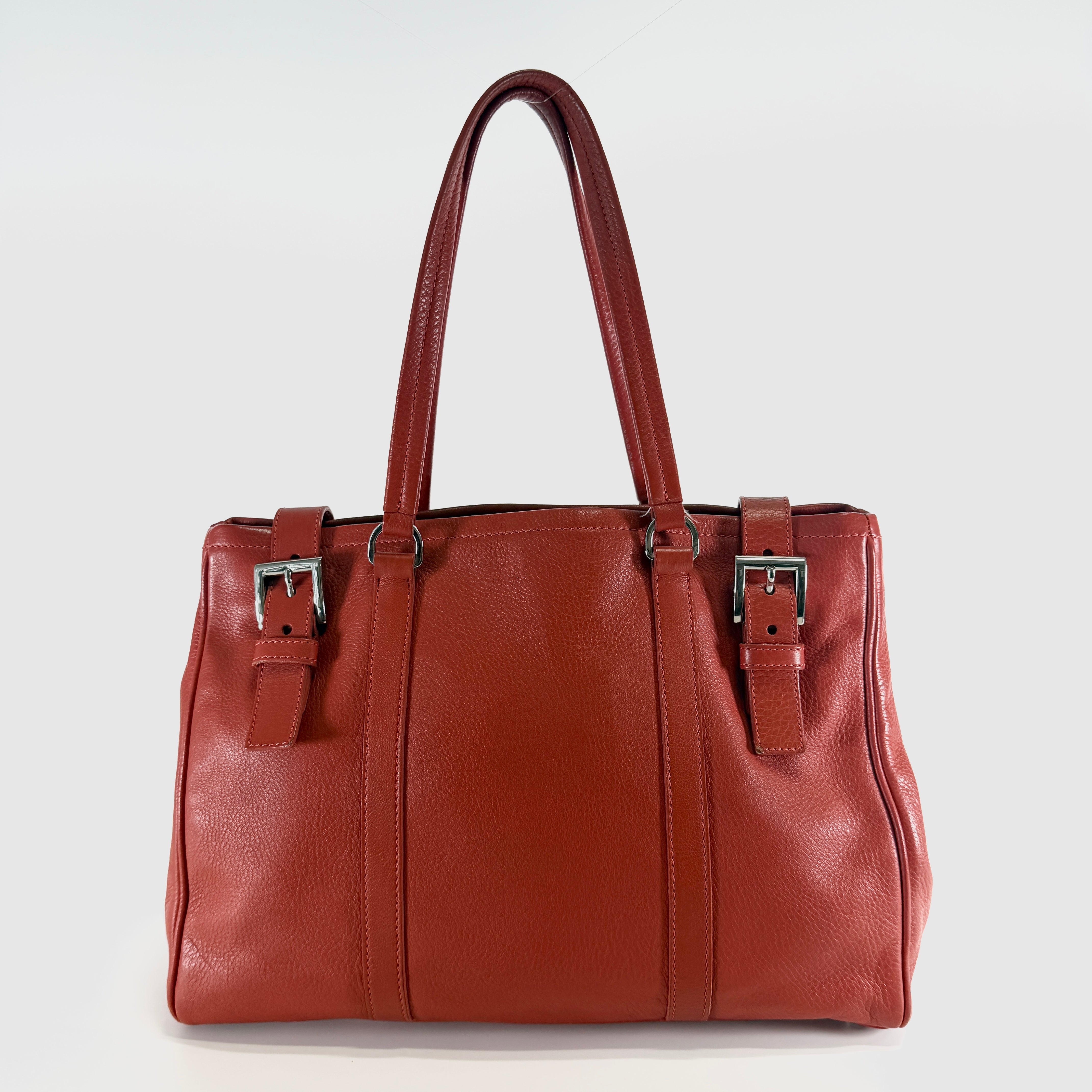 2607 secondhand PRADA leather Tote Bag orange
