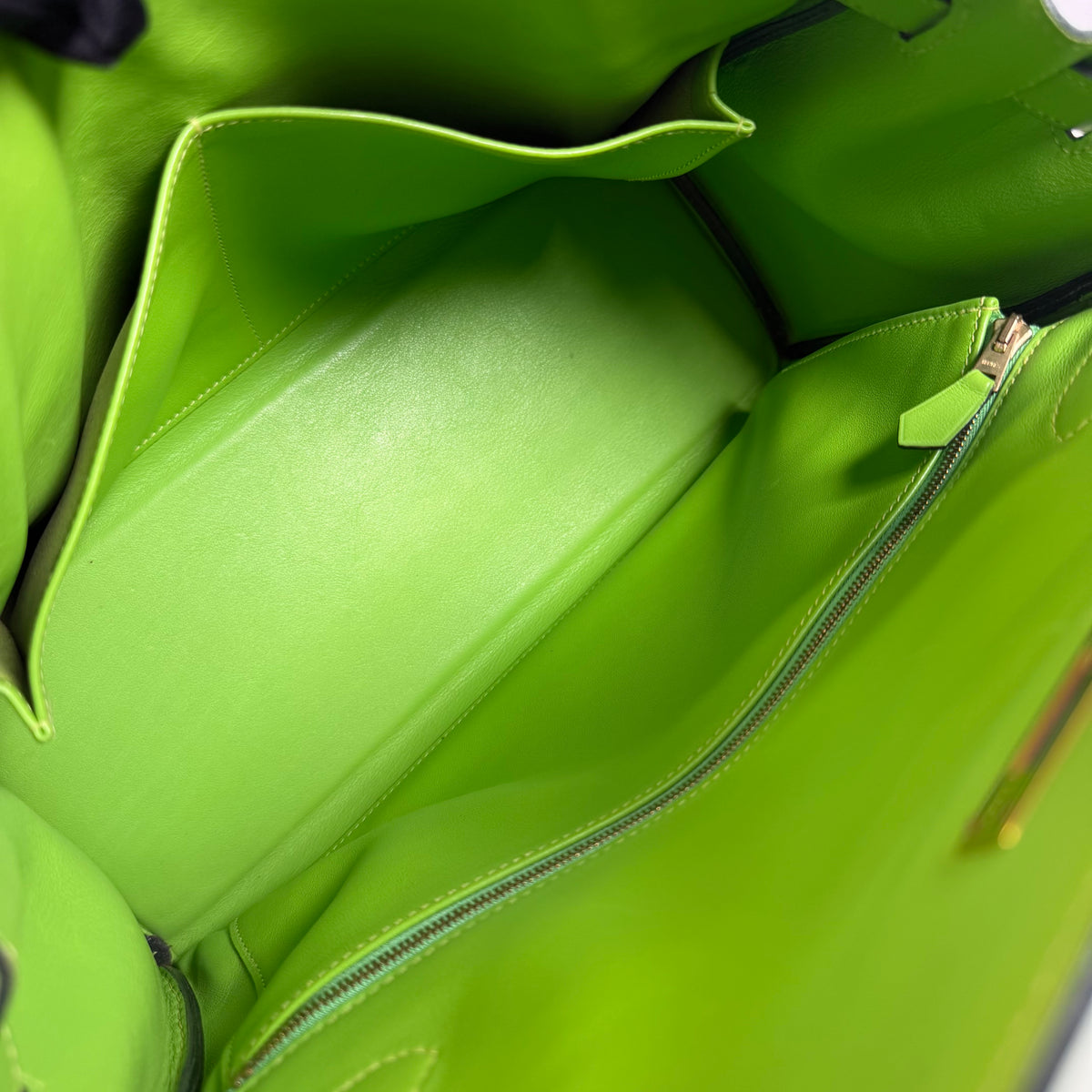 2606 secondhand Hermes Kelly 32 swift leather green gold hardware green shoulder strap