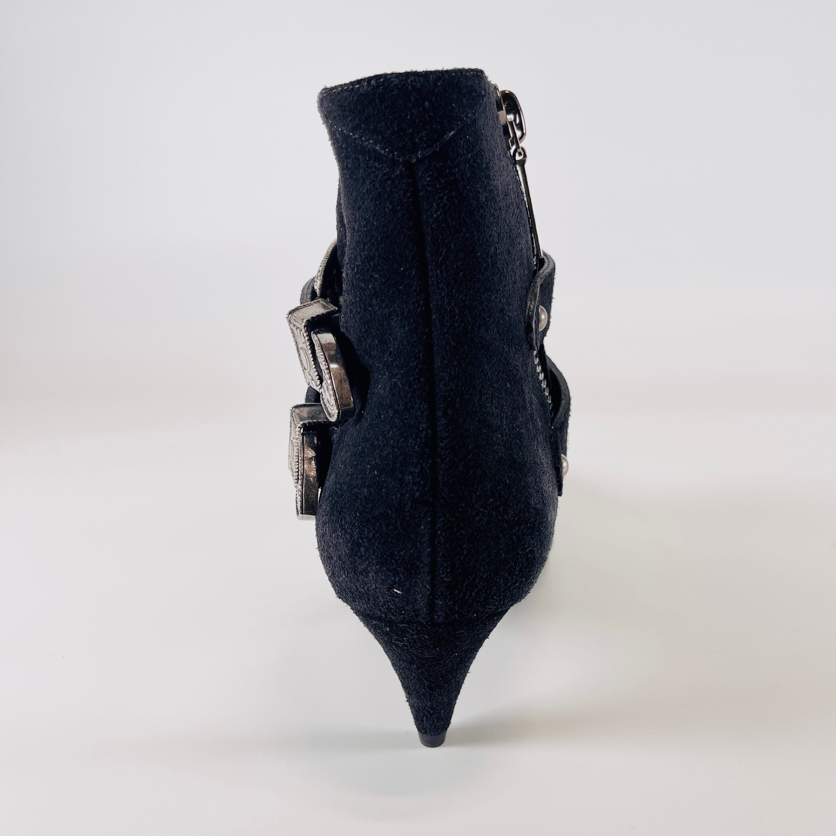 2605 secondhand SAINTLAURENT Saint Laurent Paris suede short boots 37 Women's black 554650 box belt