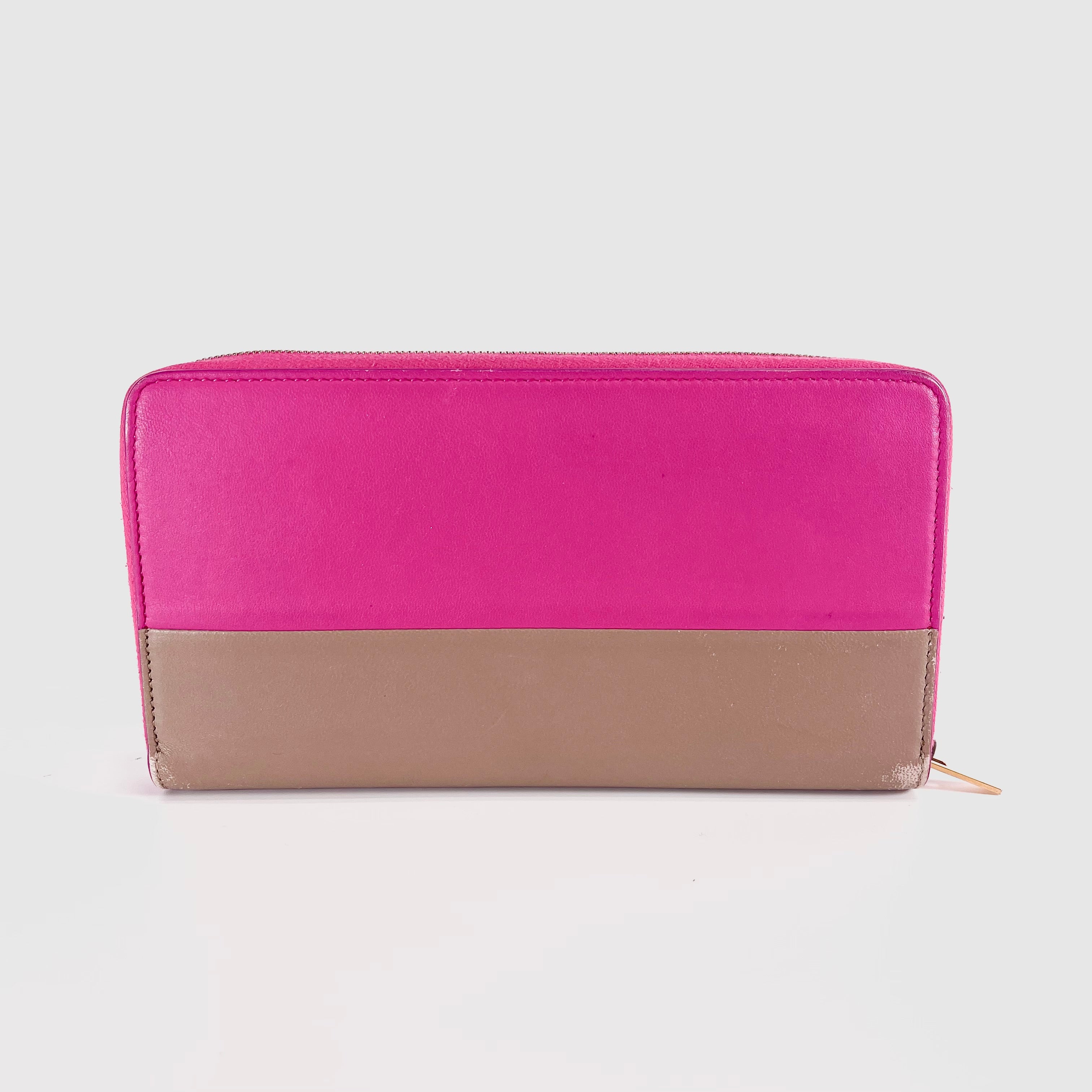 2605 secondhand CELINE leather Long Wallet pink Greige