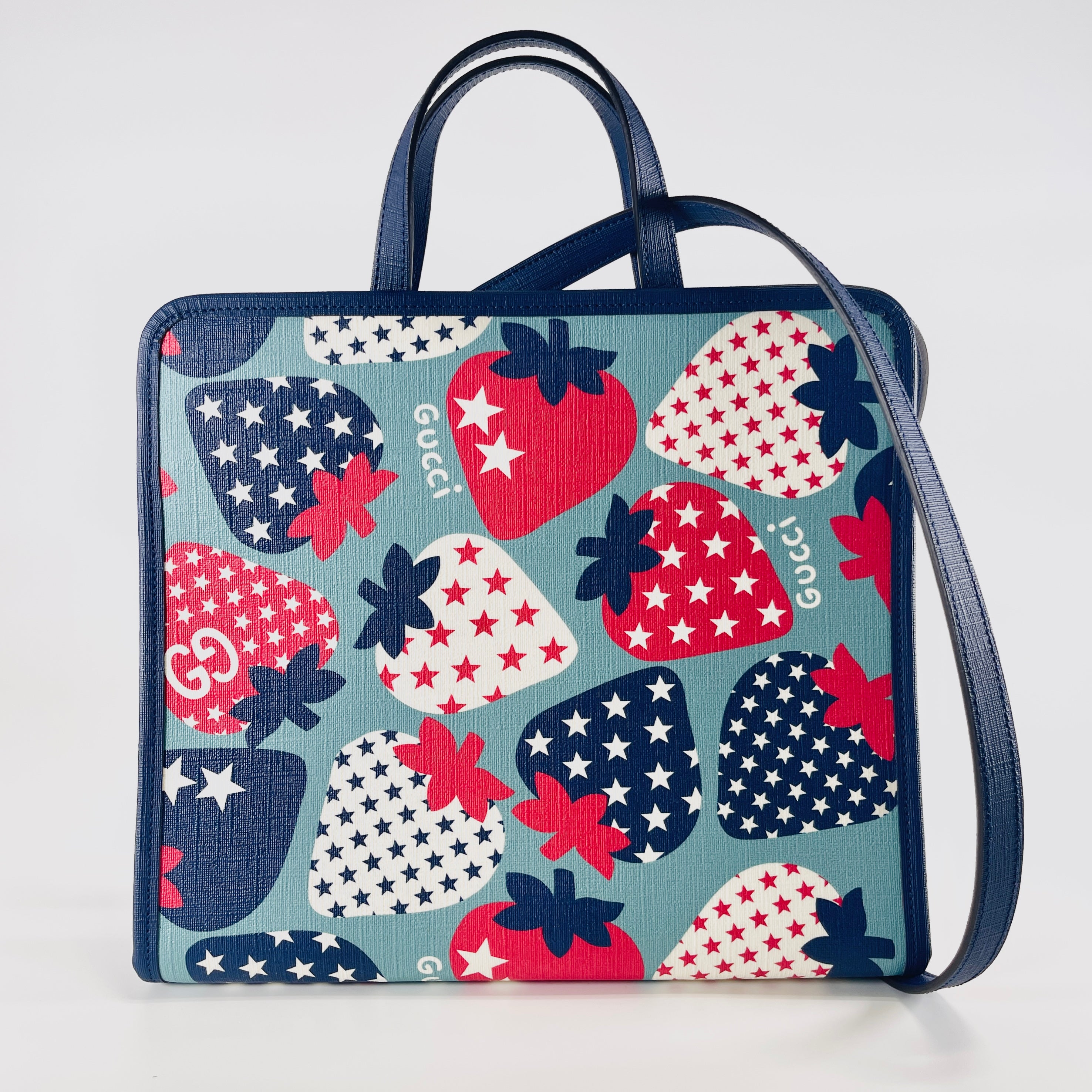 2602 secondhand GUCCI Children's 2WAY Tote blue PVC× leather 630542 520981