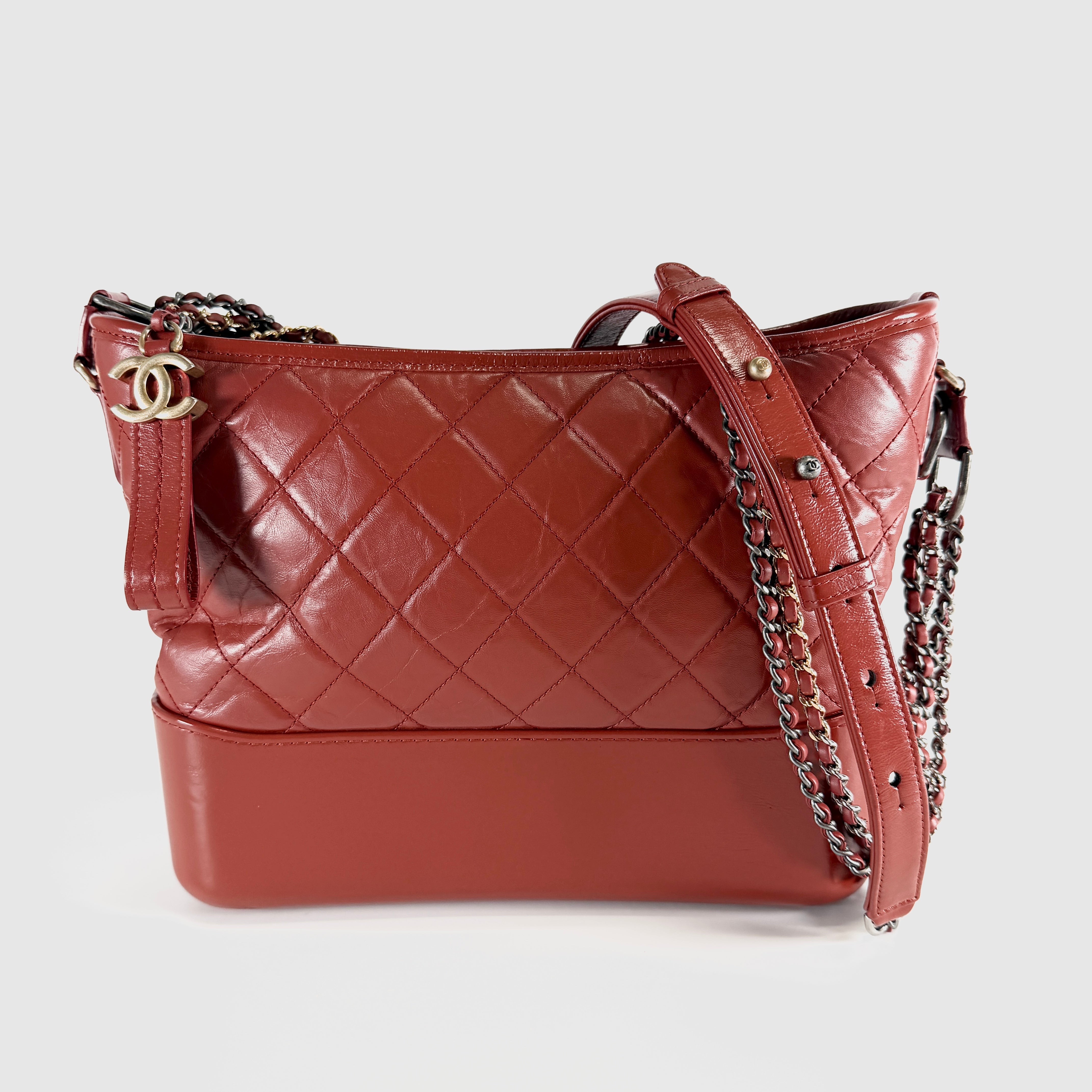 2607 secondhand CHANEL Gabriel Do calf Chain Shoulder Bag Brown gold metal fittings 26041814 26