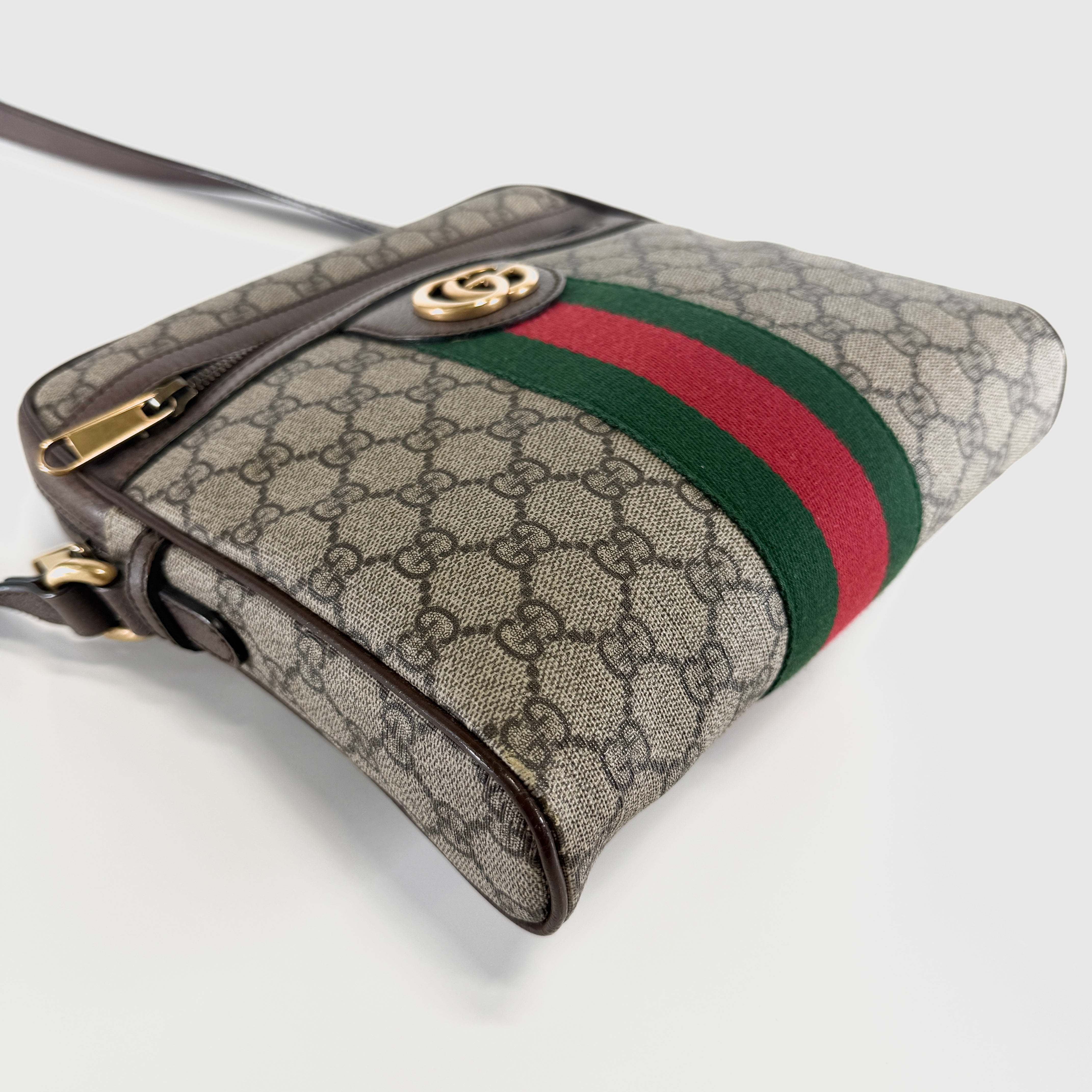 2607 secondhand GUCCI GG Supreme Ophidia PVC× leather Shoulder bag beige × Brown 547926