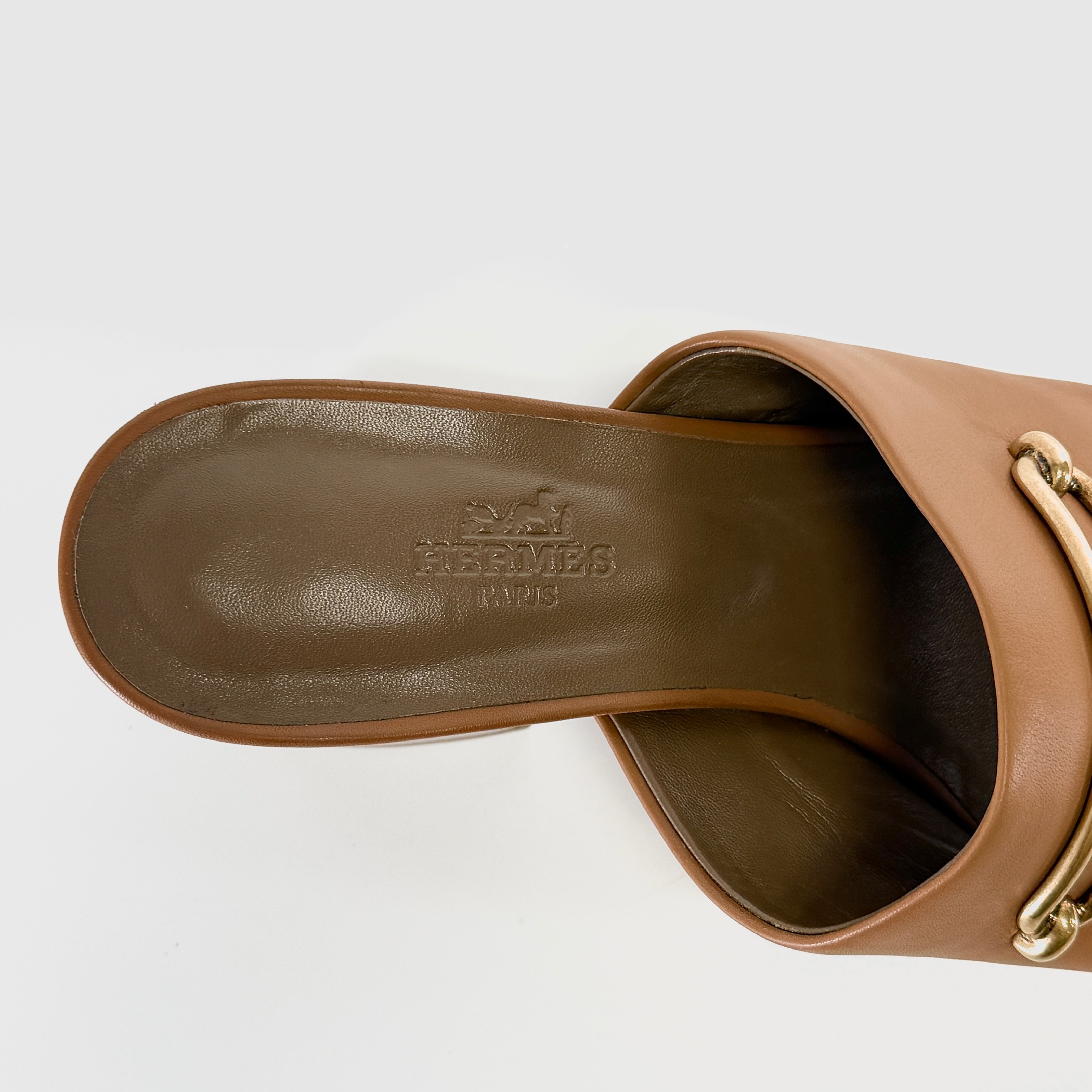 2607 secondhand HERMES Mira leather Sandals 37 Women's Brown CM211043Z buckle heel Torn