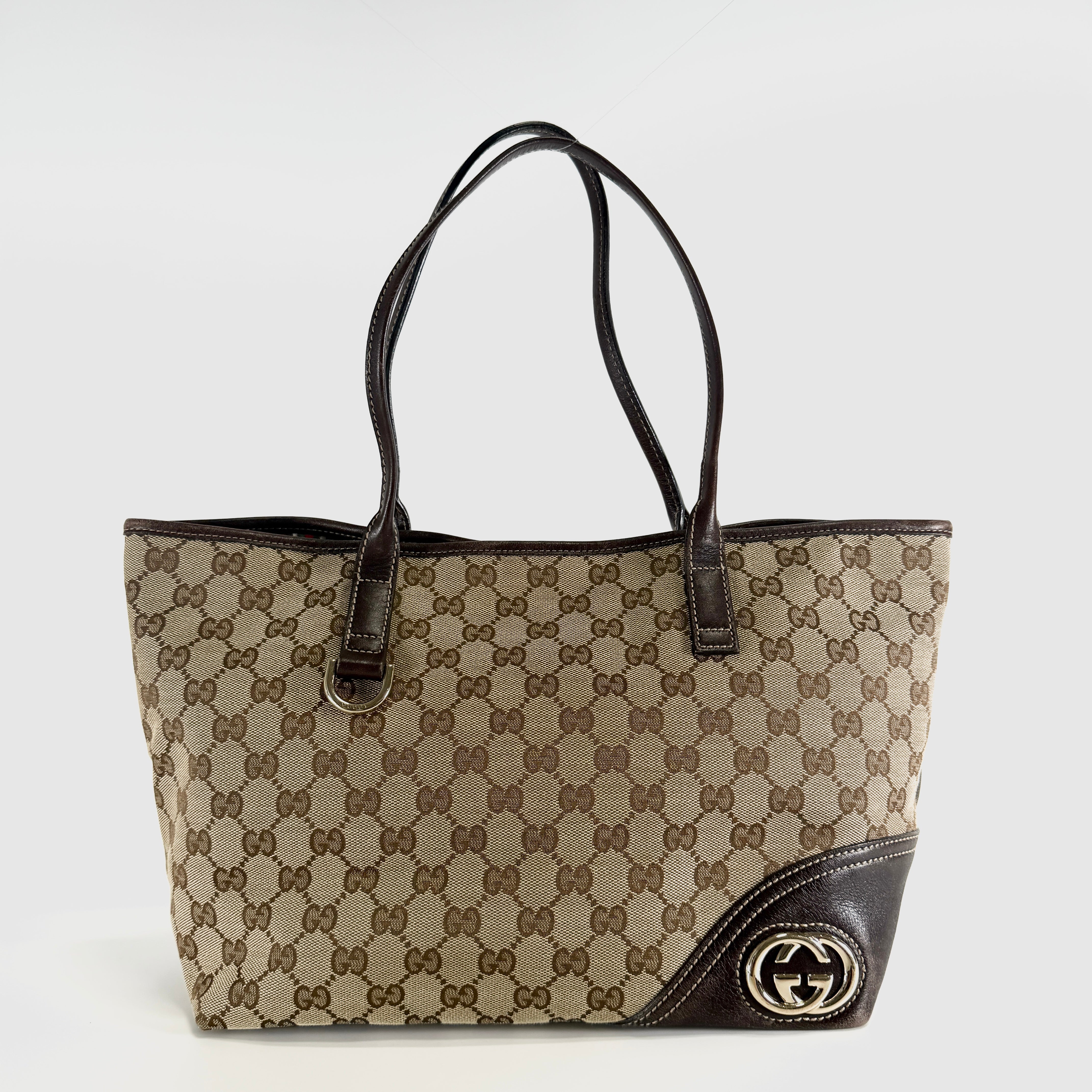 2606 secondhand GUCCI GG canvas canvas × leather Tote Bag beige Brown 169946