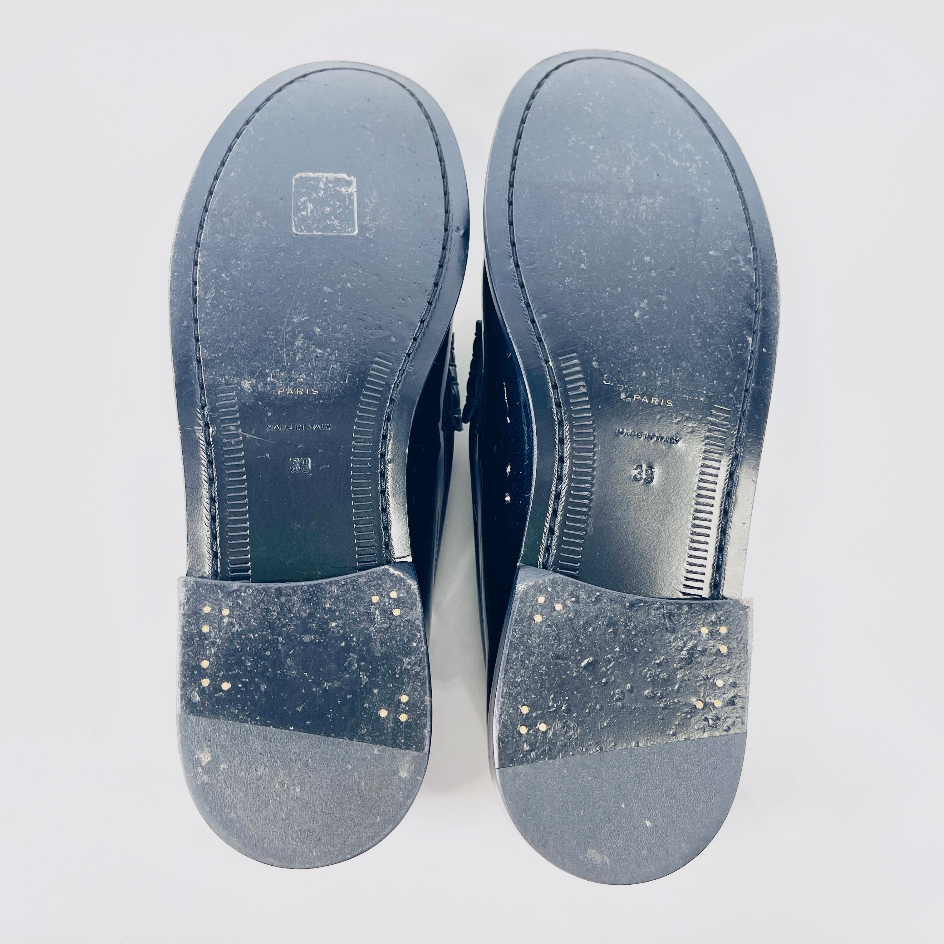 2604 secondhand SAINTLAURENT Saint Laurent Paris Patent Leather Loafers 39 Women's black × white fur insole Dirt ? Galle
