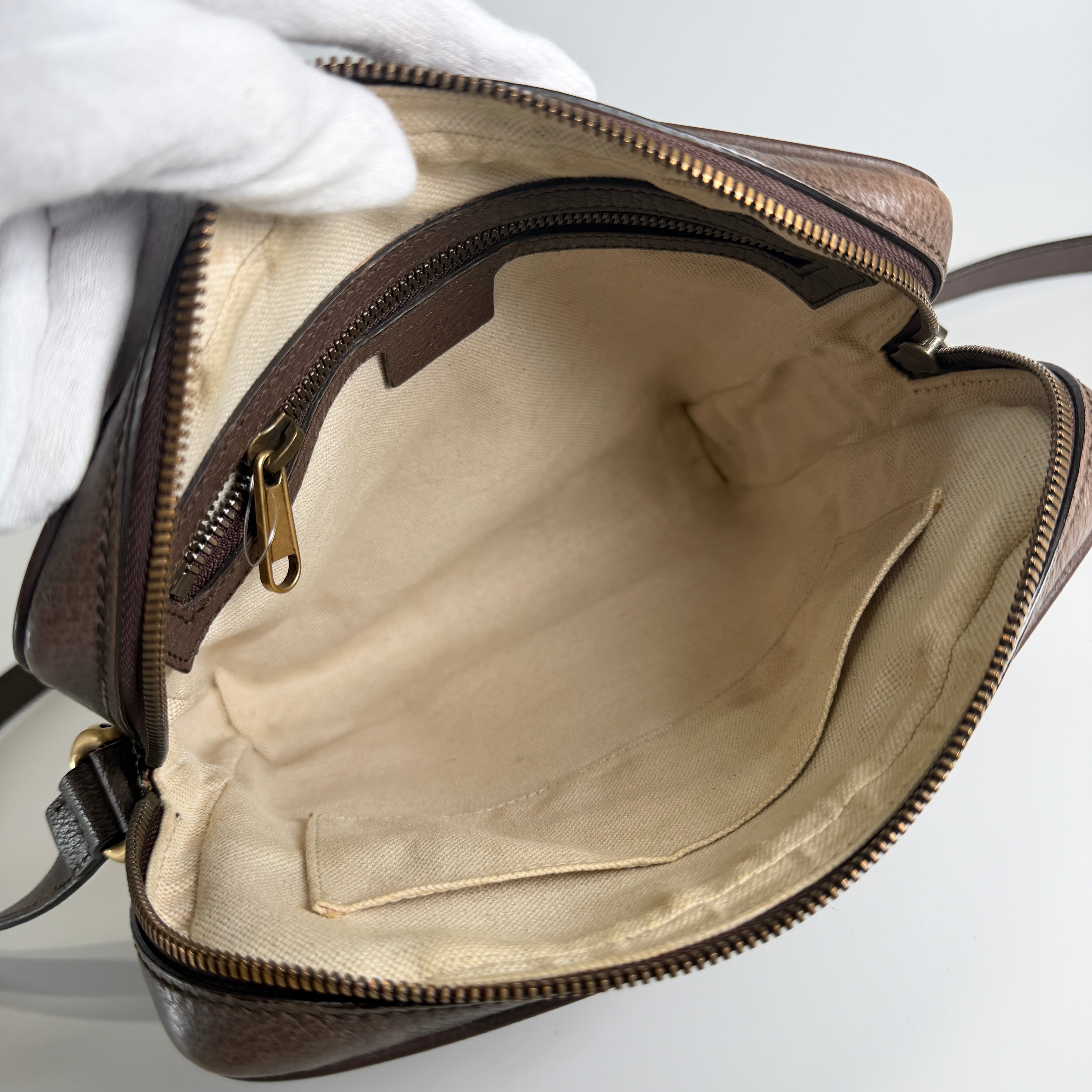 2607 secondhand GUCCI GG Supreme Ophidia PVC× leather Shoulder bag beige × Brown 547926