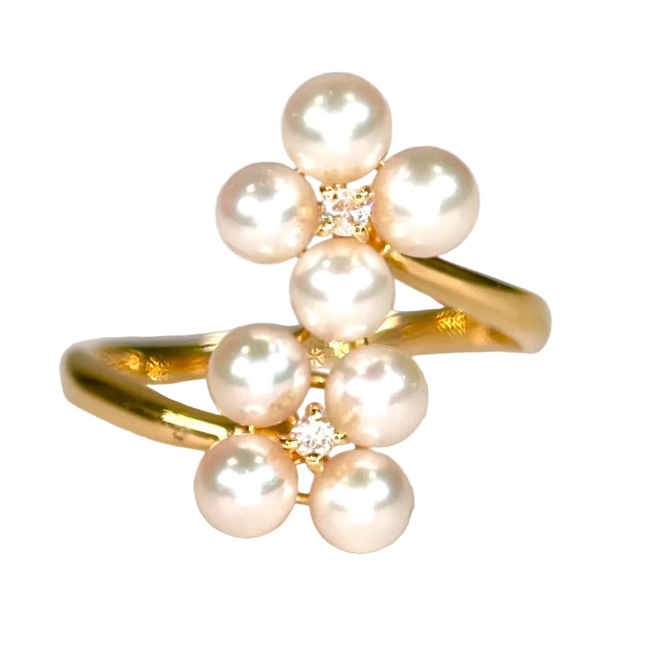 2512 secondhand  ring K18YG 19 Pearl 4mm Diamond Total 3.3g