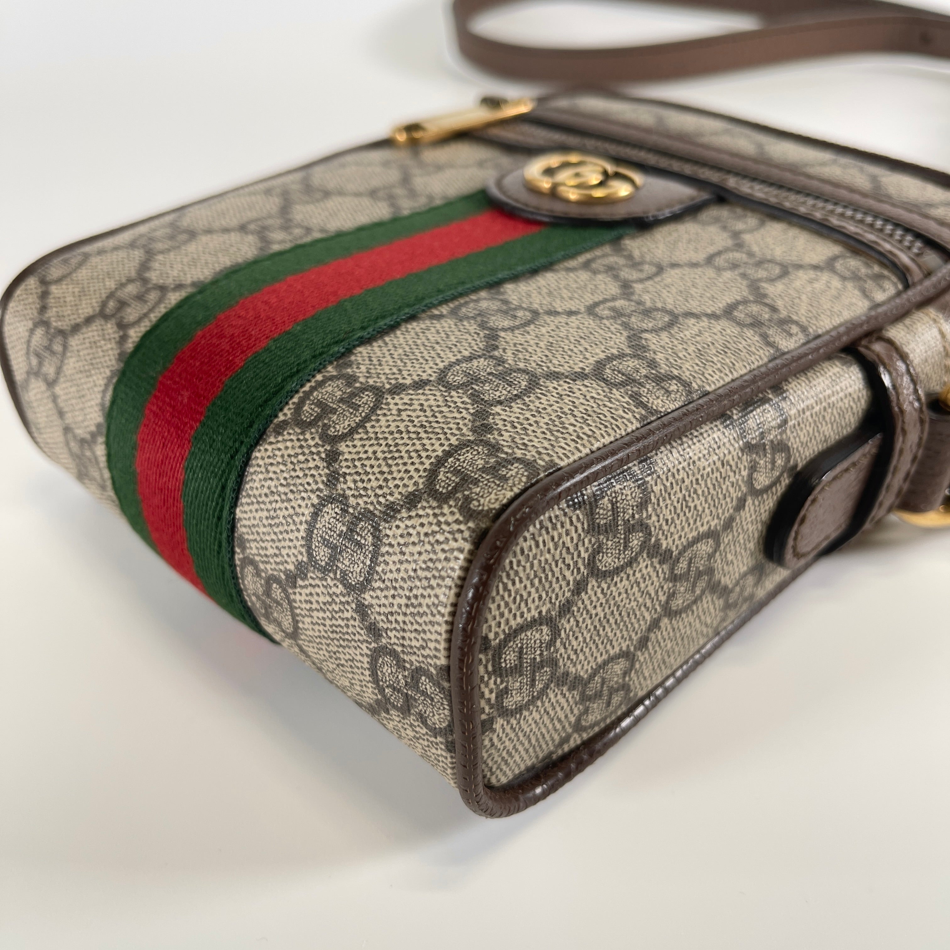2605 secondhand GUCCI GG Supreme Ophidia PVC× leather Shoulder bag Brown 598127