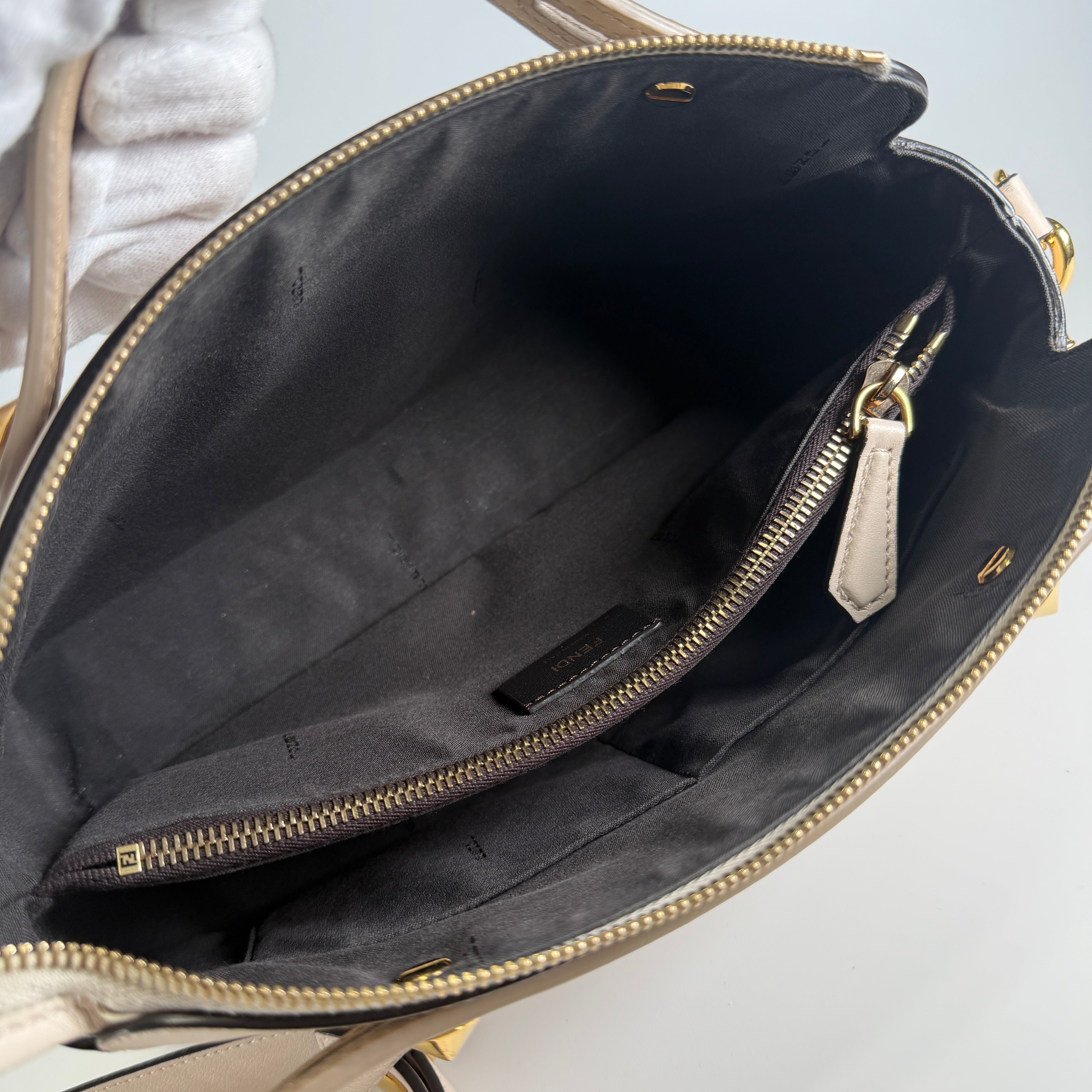 2605 secondhand FENDI By the Way medium leather × studs 2WAY hand bag beige black 8BL124
