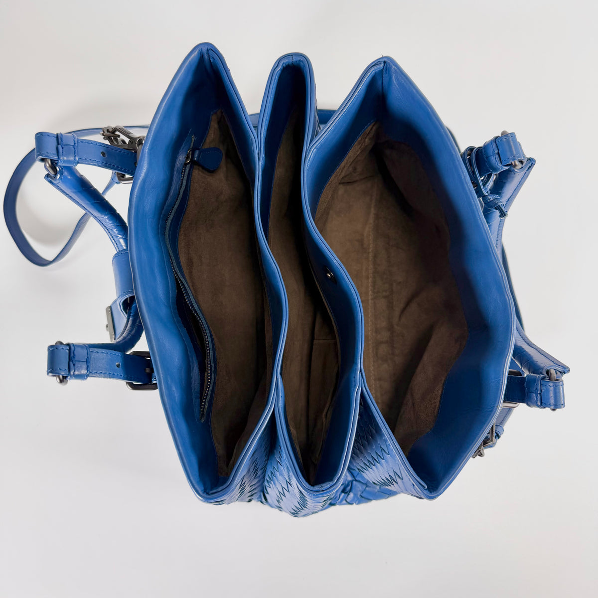 2608 secondhand BOTTEGAVENETA Intrecciato Rome leather 2WAY hand bag blue