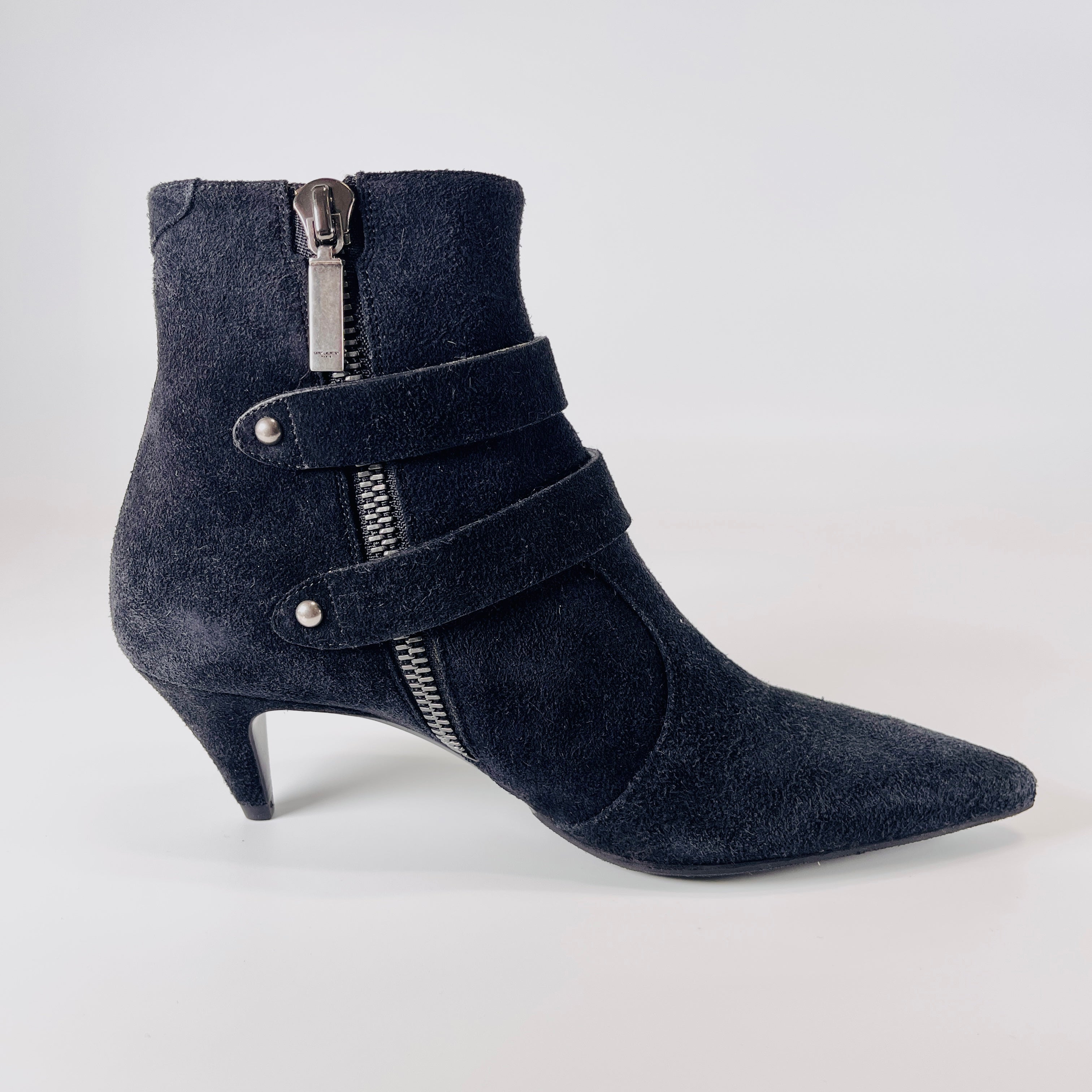 2605 secondhand SAINTLAURENT Saint Laurent Paris suede short boots 37 Women's black 554650 box belt