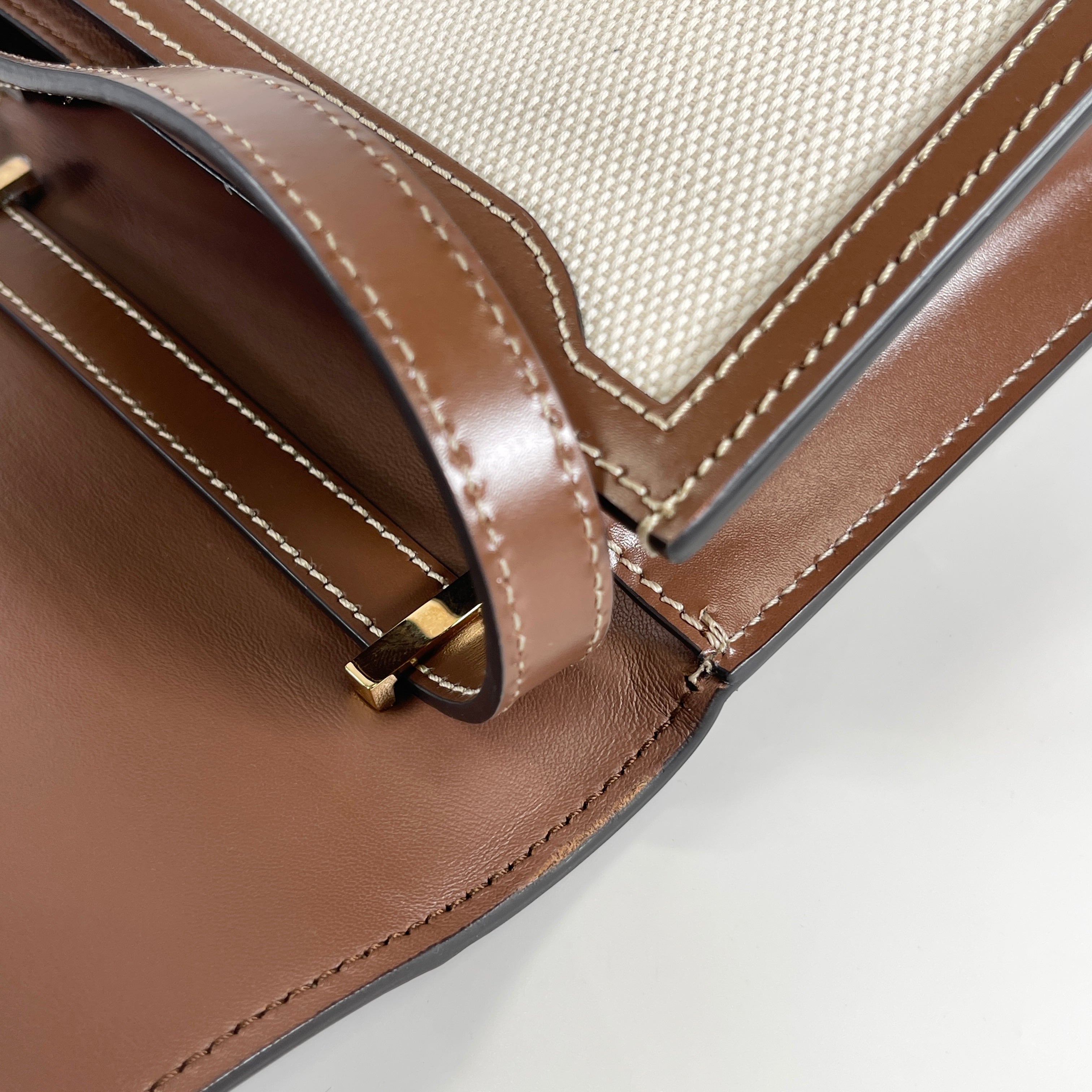 BURBERRY Small Two-Tone Canvas and Leather TB Bag