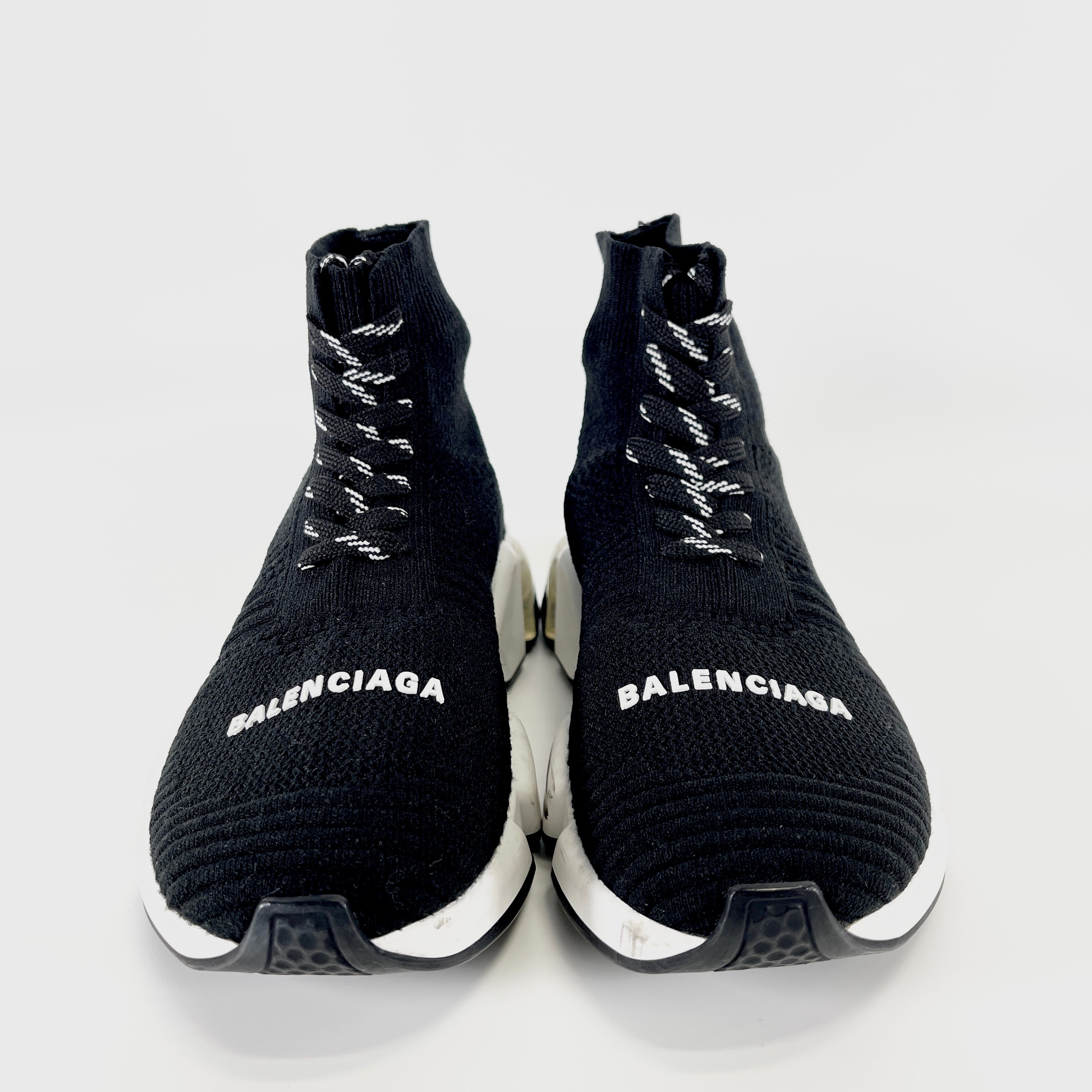 2602 secondhand BALENCIAGA knit sneakers Women's black race up (23cm)