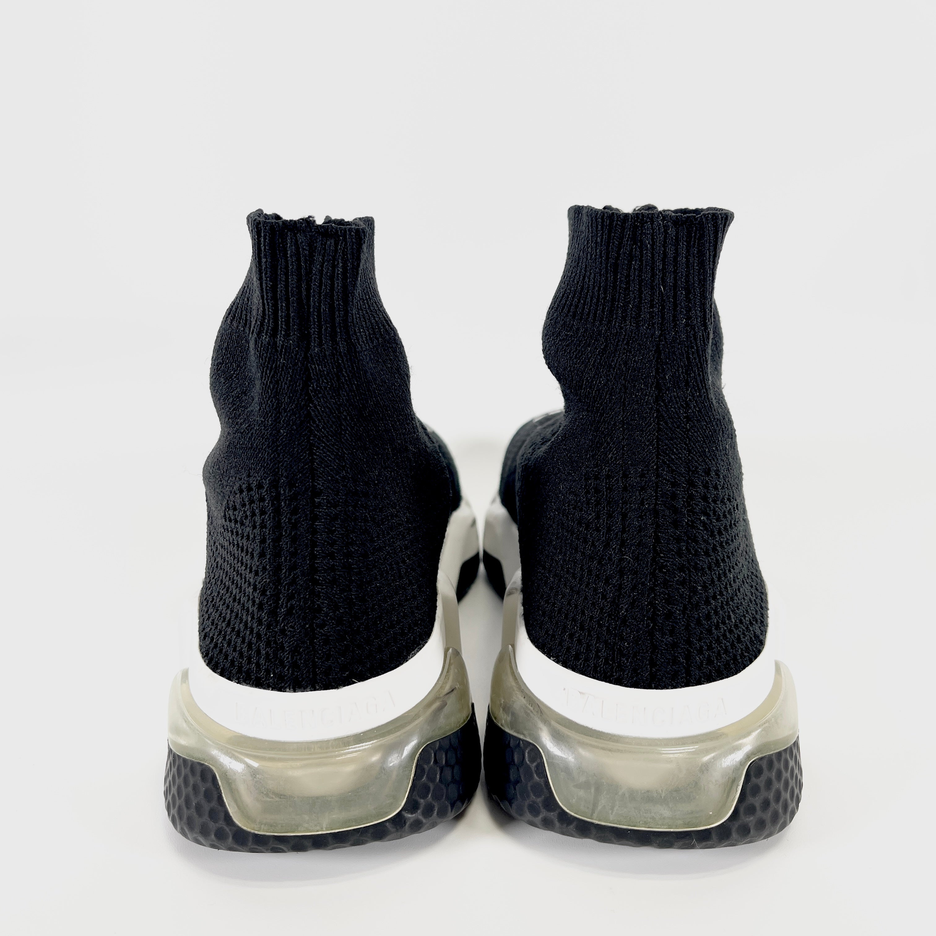 2602 secondhand BALENCIAGA knit sneakers Women's black race up (23cm)