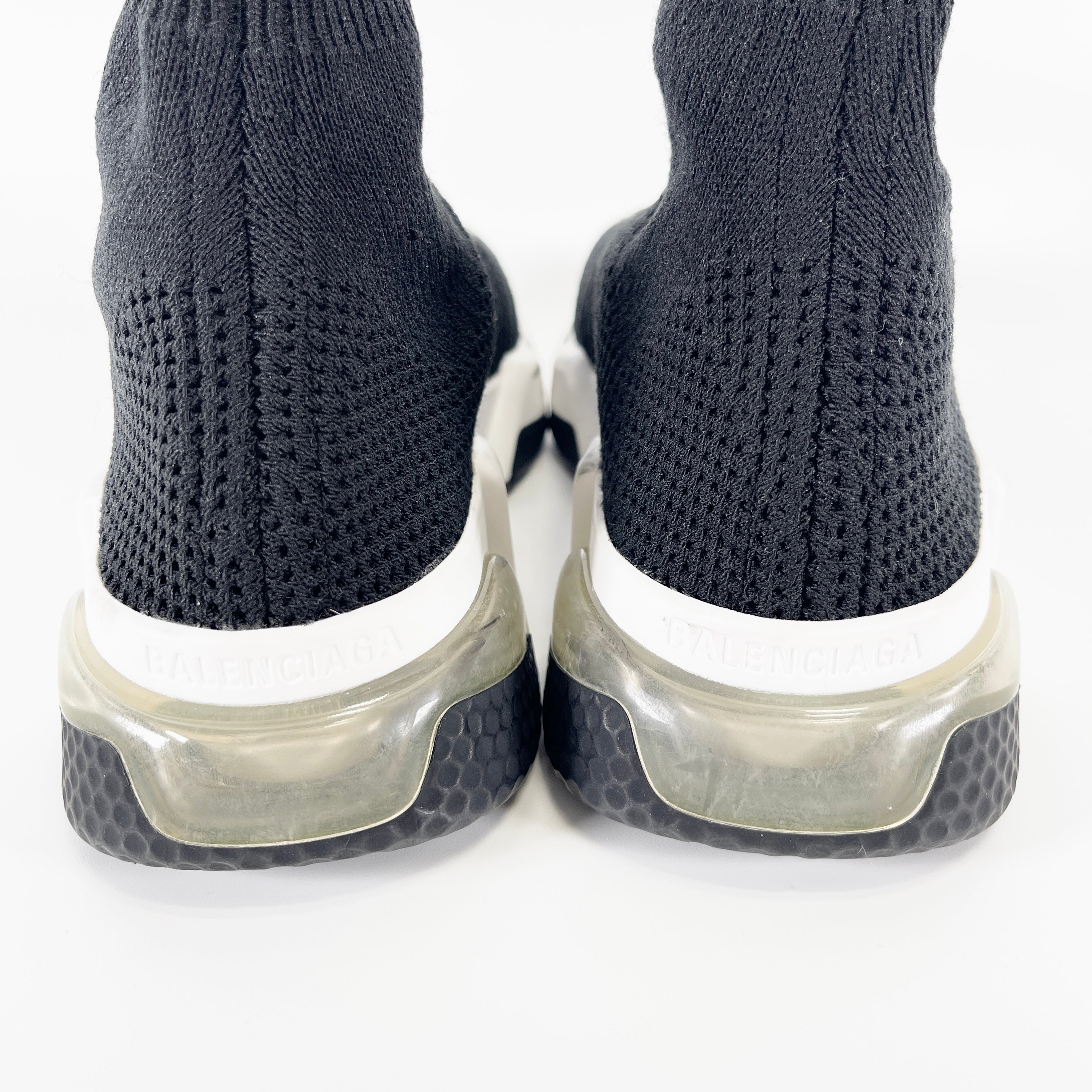 2602 secondhand BALENCIAGA knit sneakers Women's black race up (23cm)