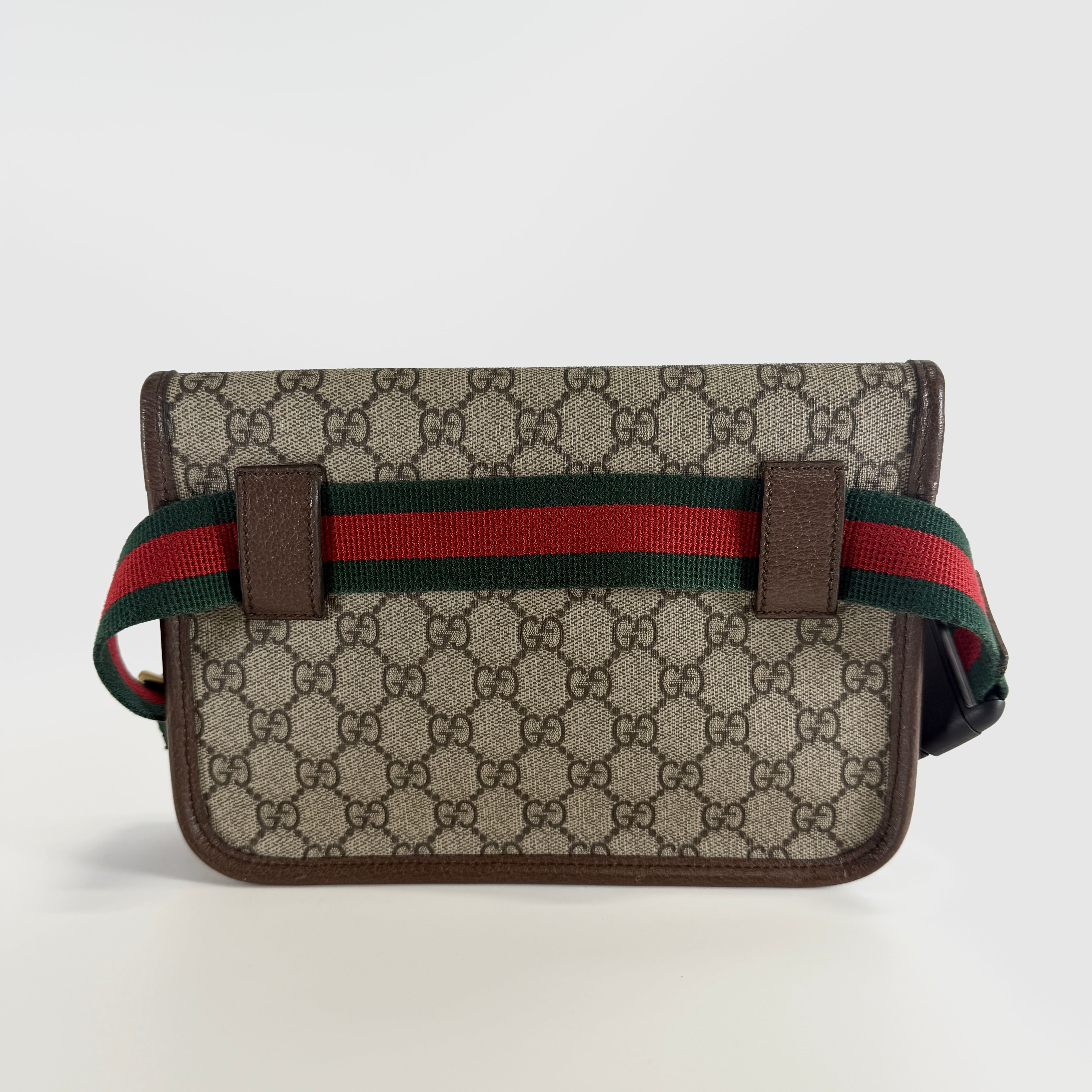 2606 secondhand GUCCI GG Supreme Tiger Head PVC× leather Waist pouch beige 493930