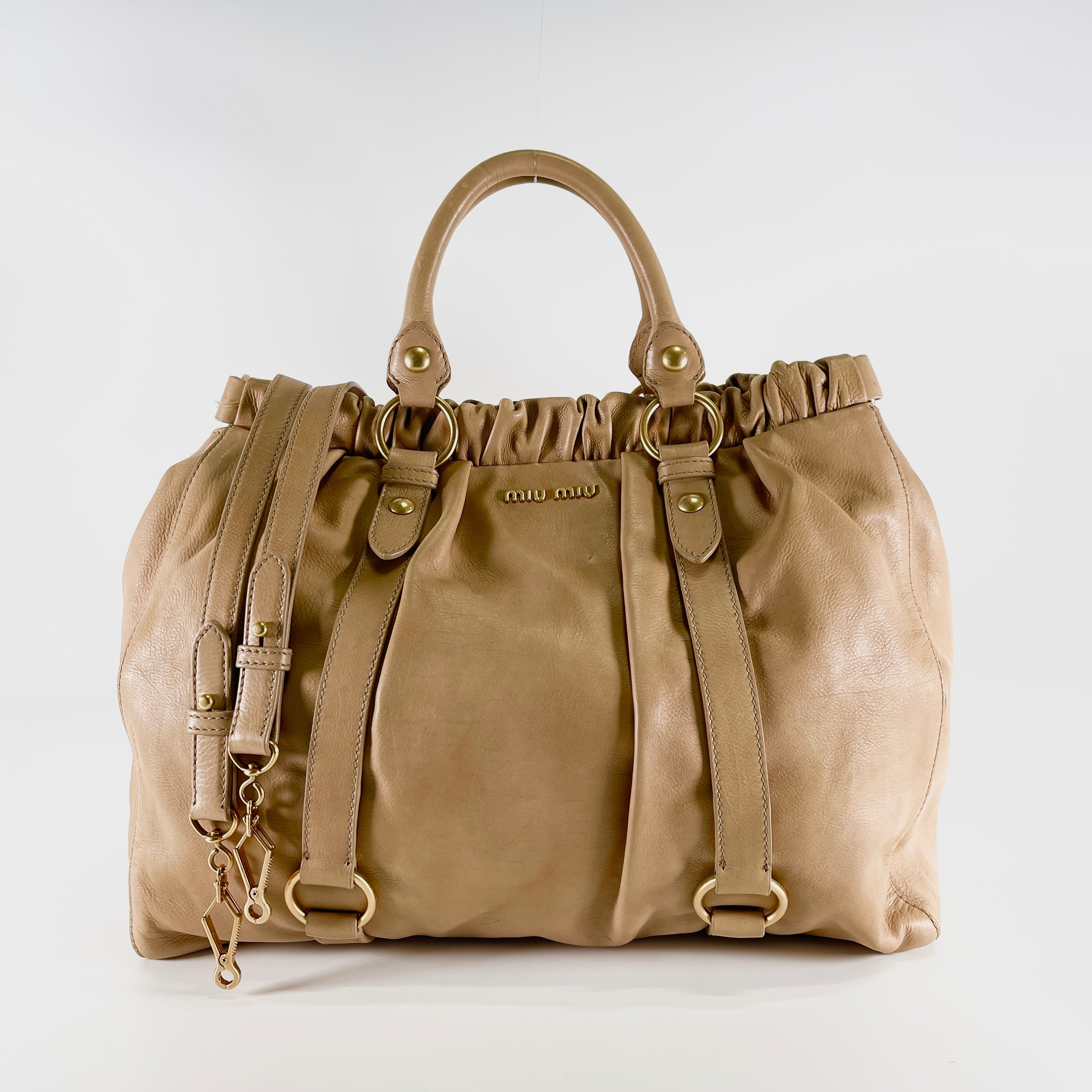MIUMIU Vitello Lux Gathered Leather 2WAY Shoulder Bag