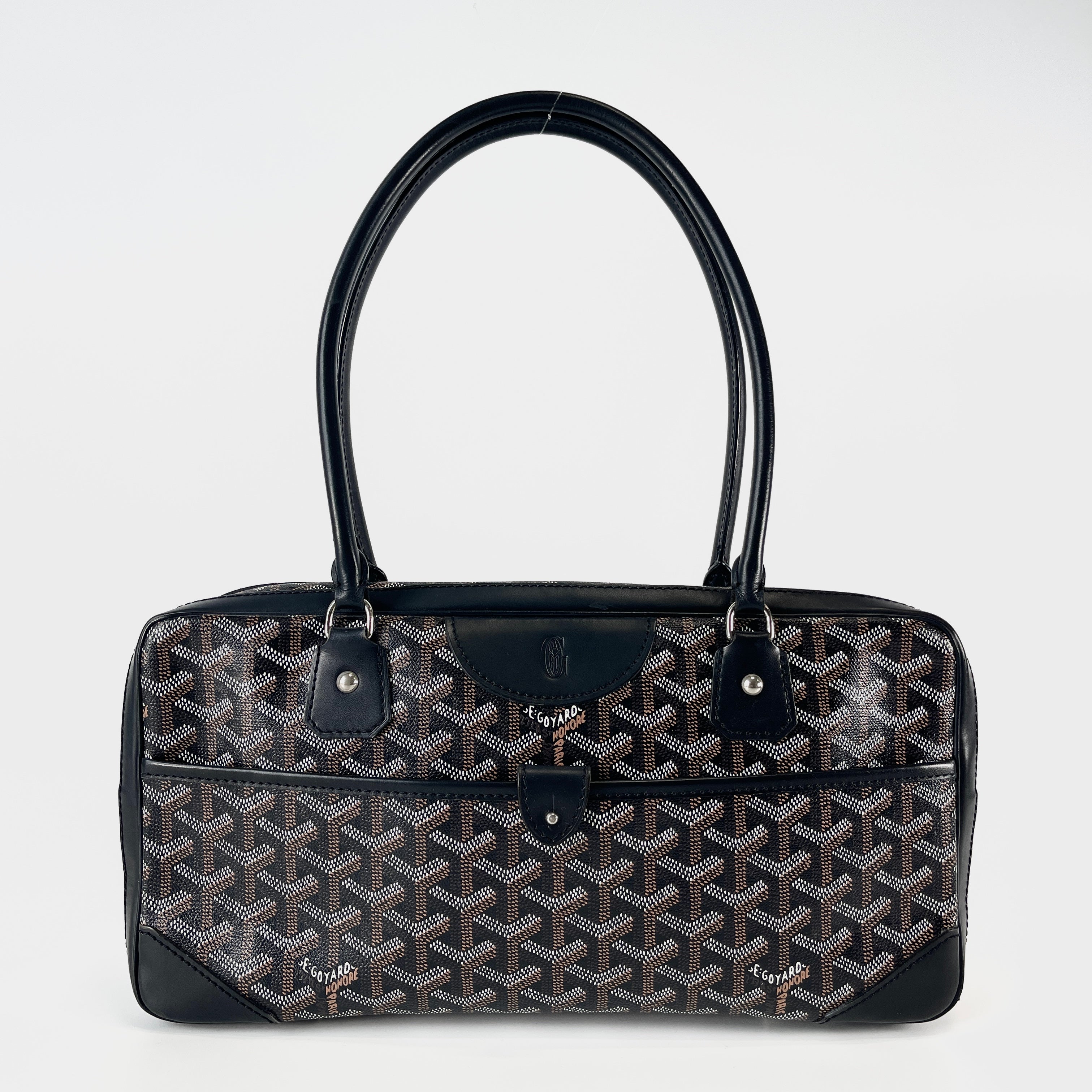 GOYARD Vendome Mini Black Goyardine Chevron Boston Bag