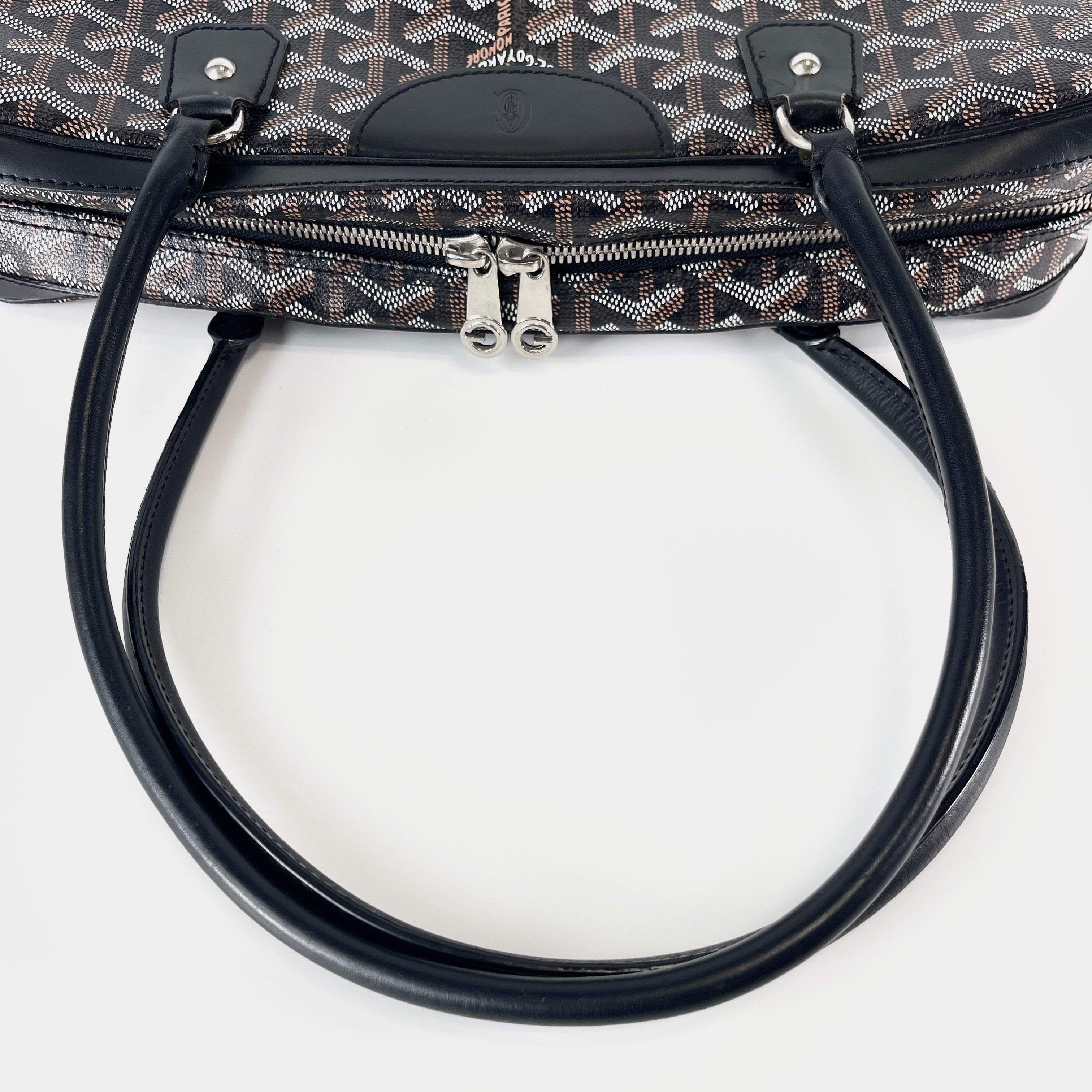 GOYARD Vendome Mini Black Goyardine Chevron Boston Bag
