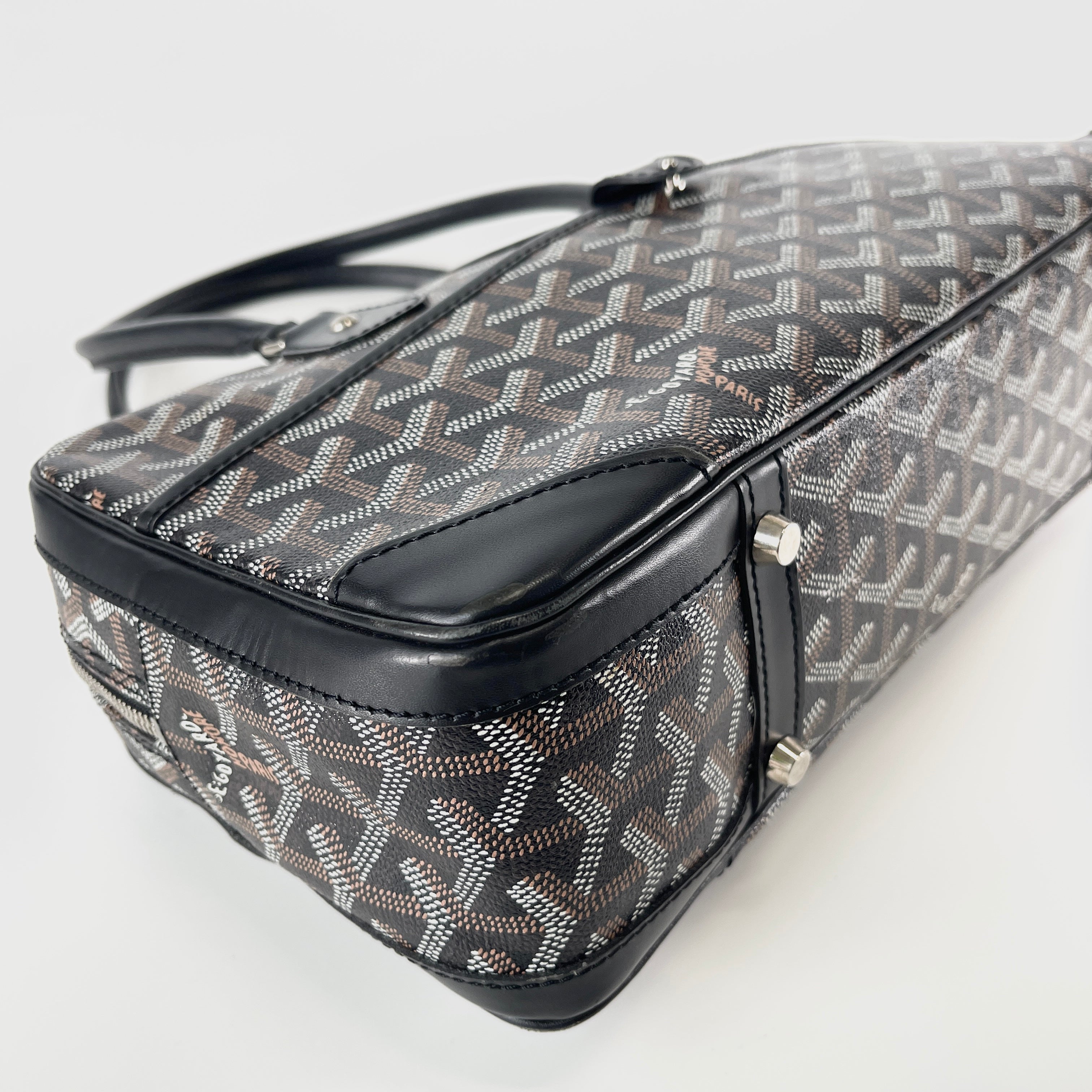 GOYARD Vendome Mini Black Goyardine Chevron Boston Bag