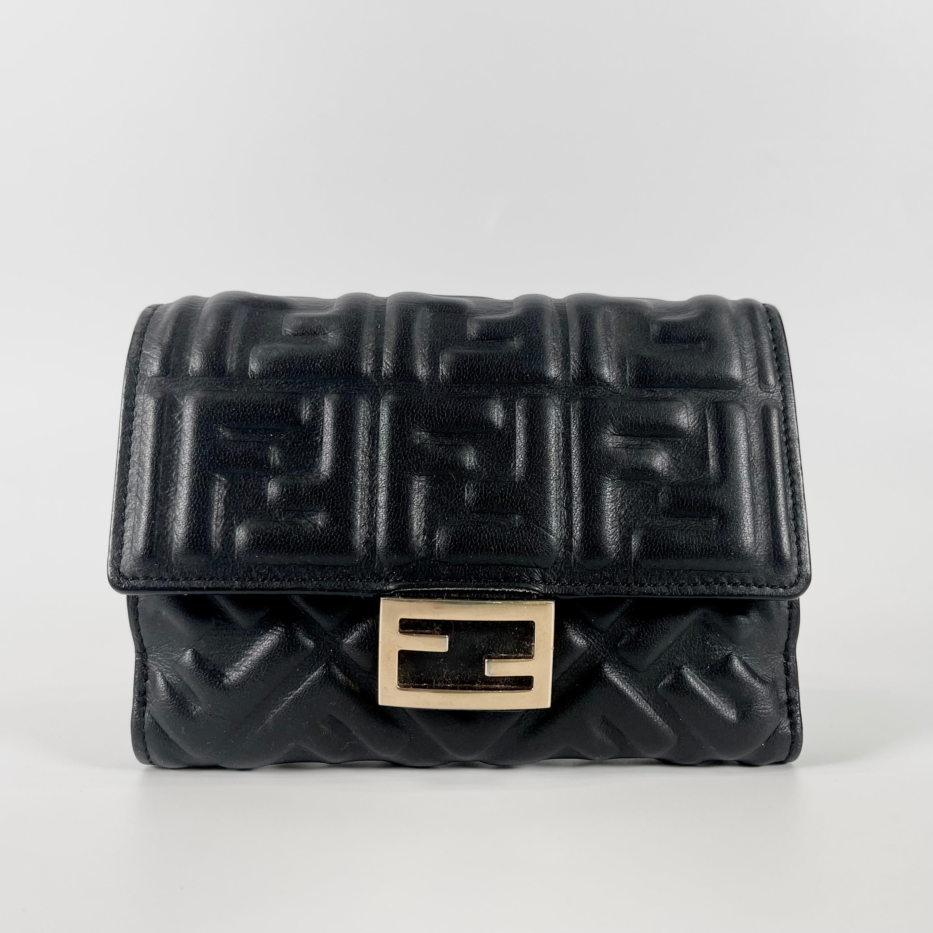 2601 FENDI baguette Micro Wallet Bifold wallet black Nappa leather