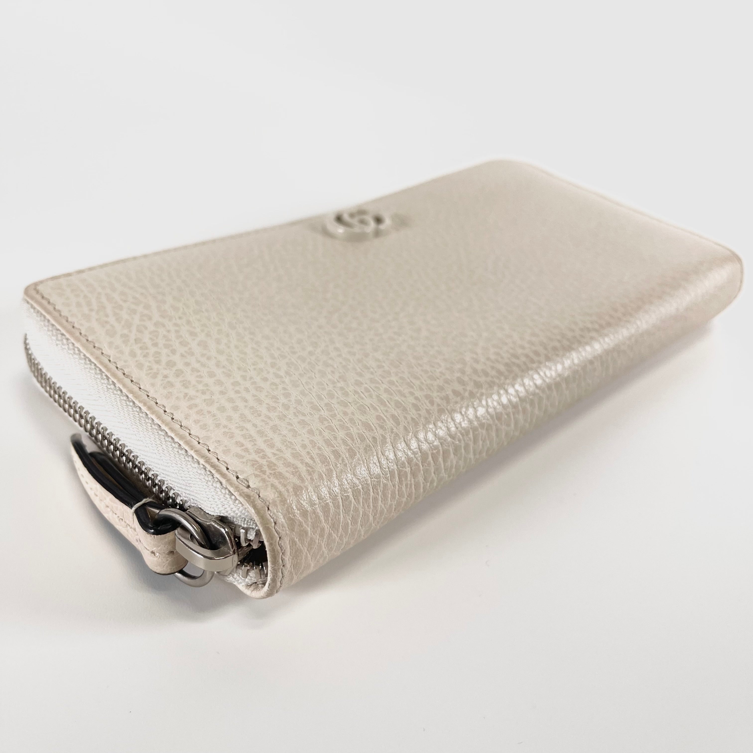 2605 secondhand GUCCI 456117 leather GG Marmont Long Wallet white 496334