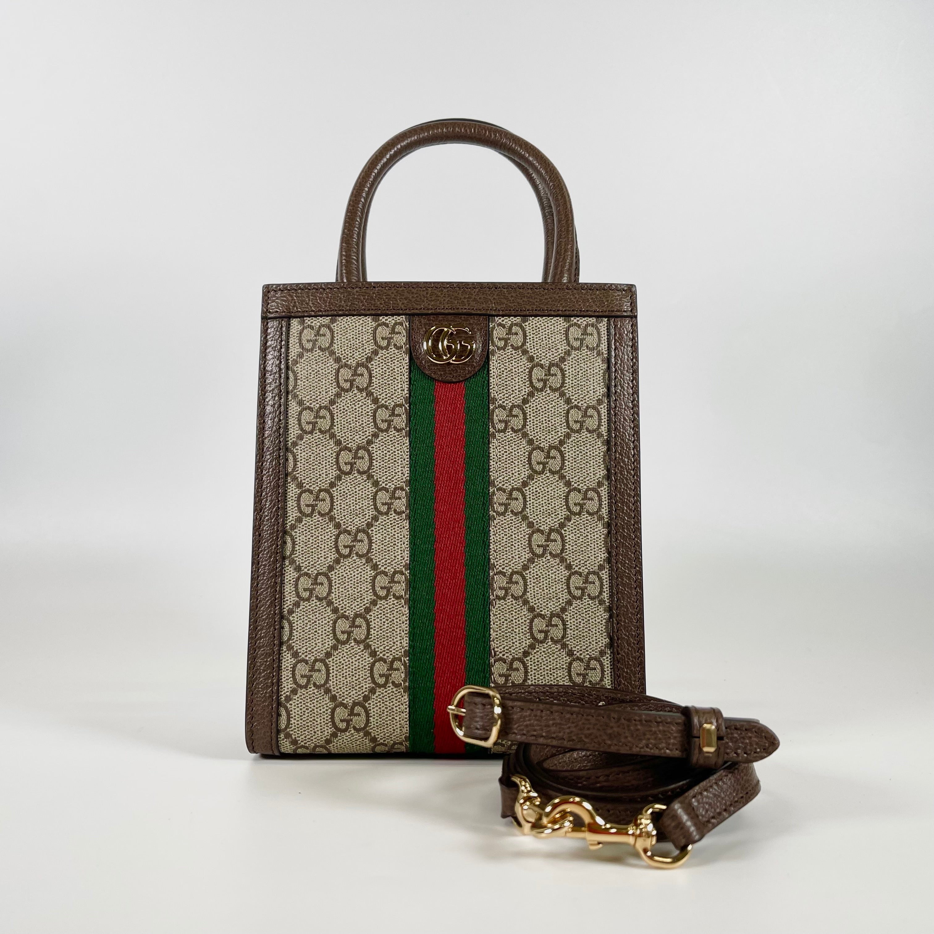 2509 GUCCI GG Supreme 772317 PVC/Leather 2-Way Mini Handbag Beige/Brown