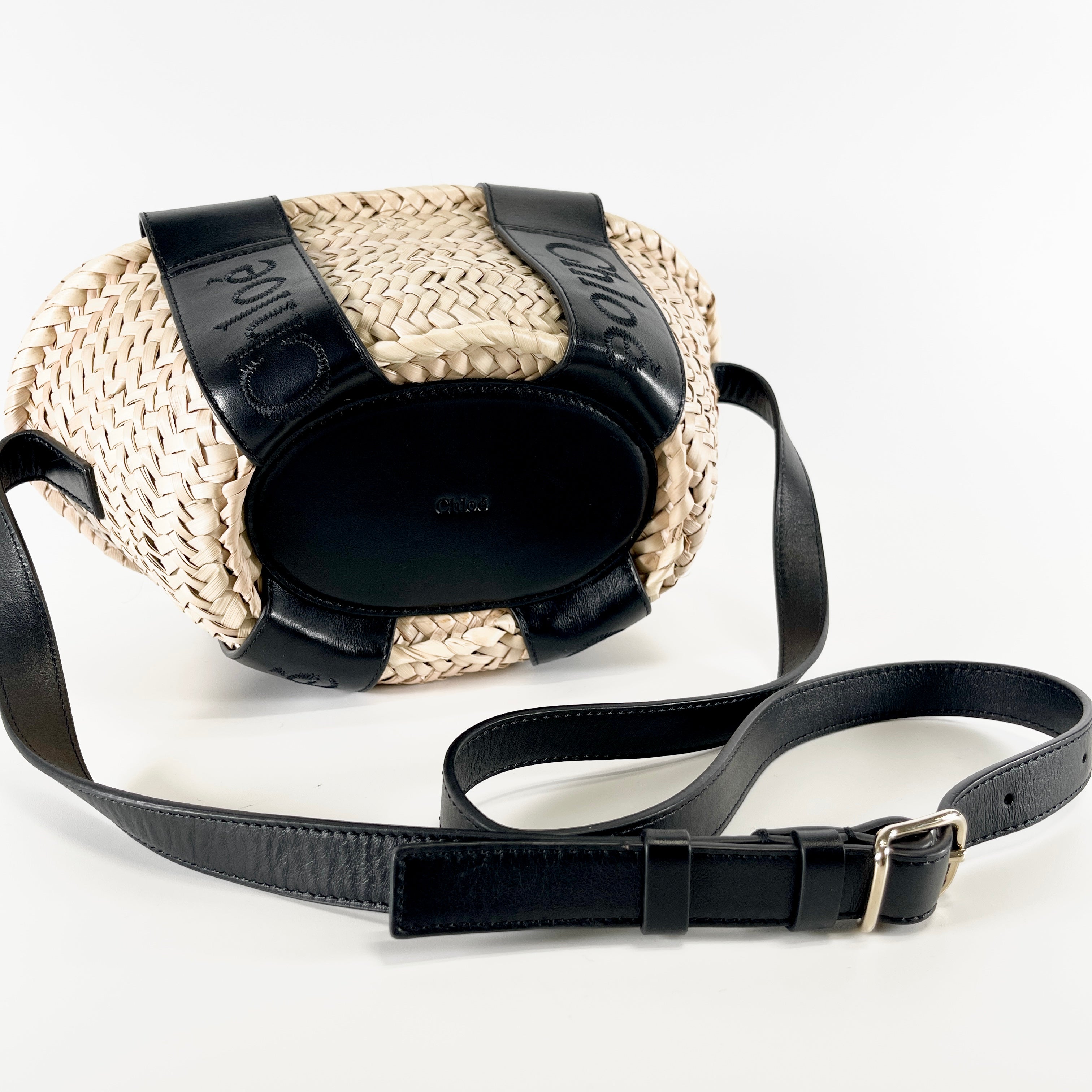 2604 secondhand Chloe basket bag 2WAY straw black