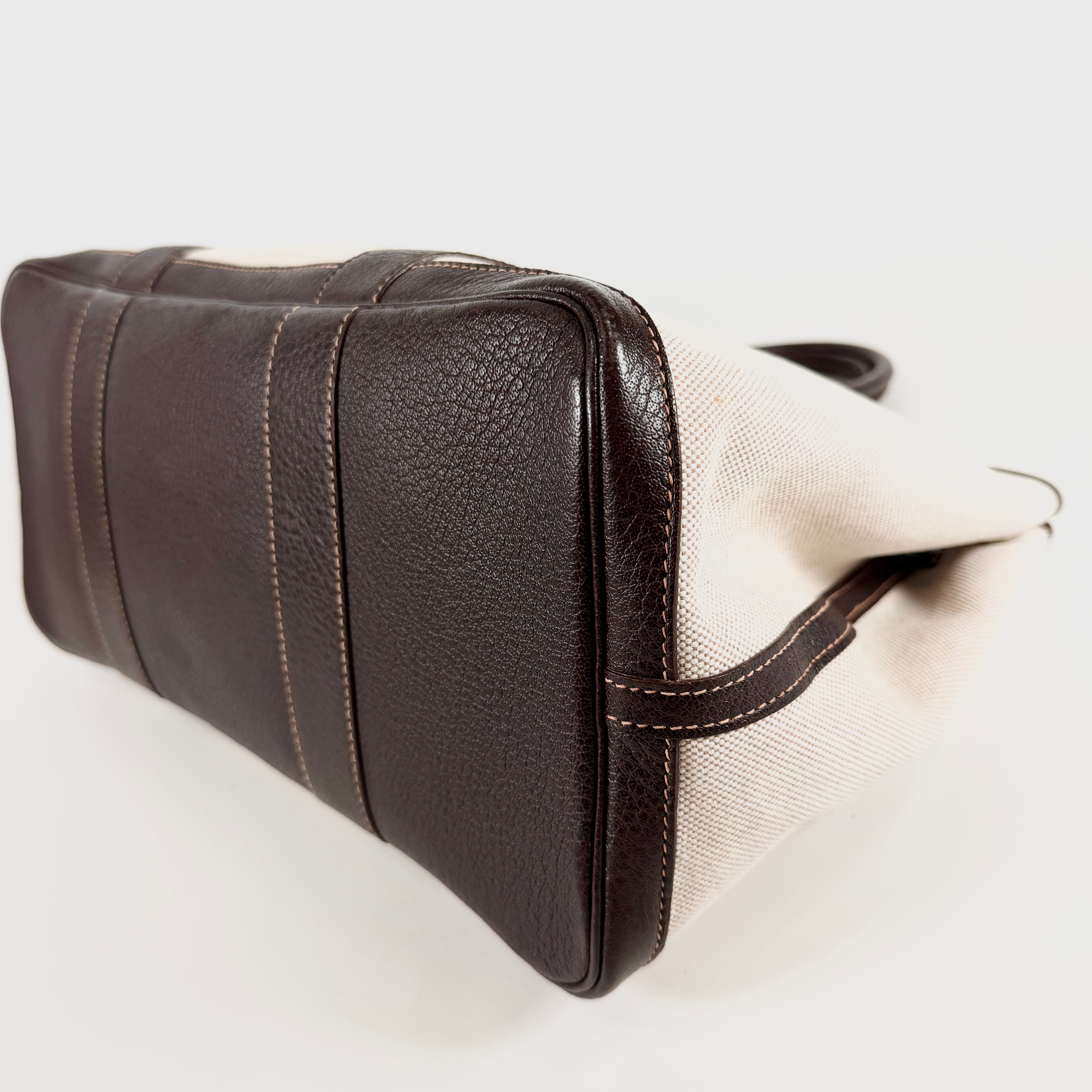 2606 secondhand HERMES Toile H / leather Garden Party PM Brown □G time Silver metal fittings