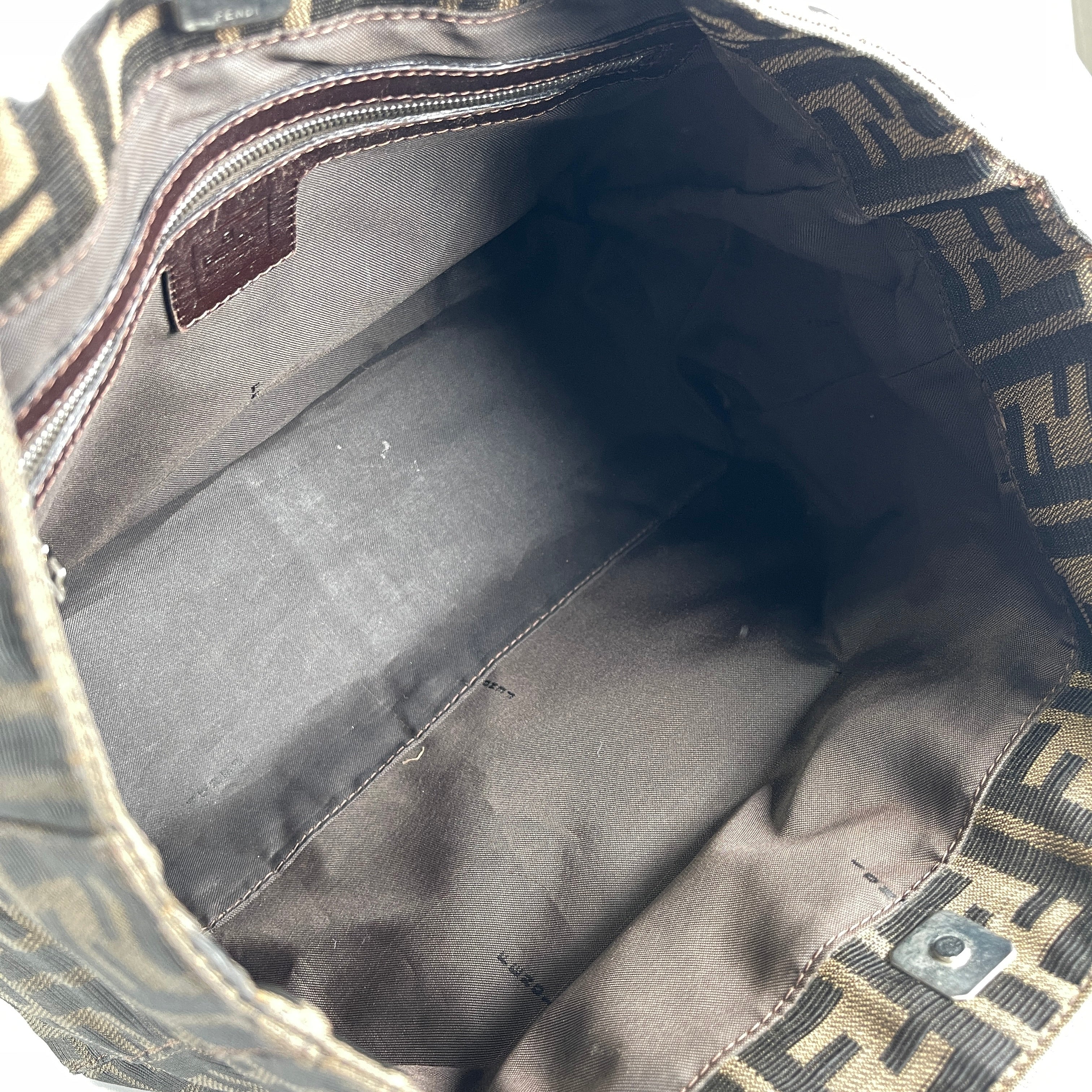 FENDI Zucca FF Logo Canvas Handbag Brown