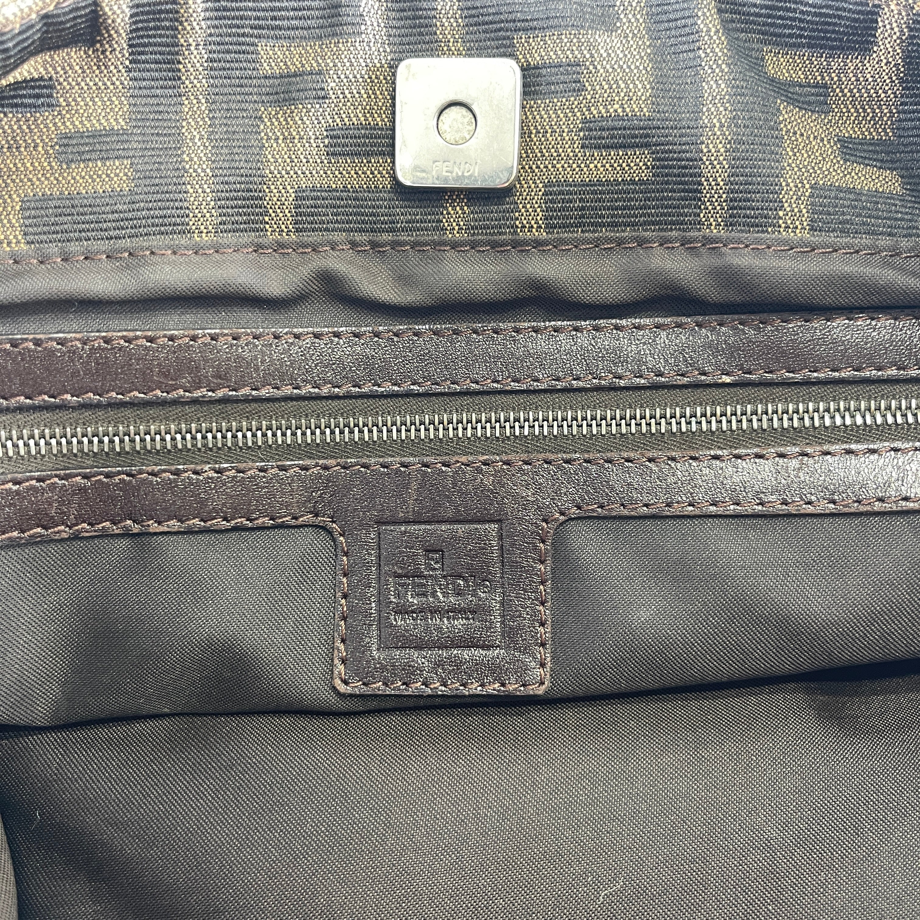 FENDI Zucca FF Logo Canvas Handbag Brown