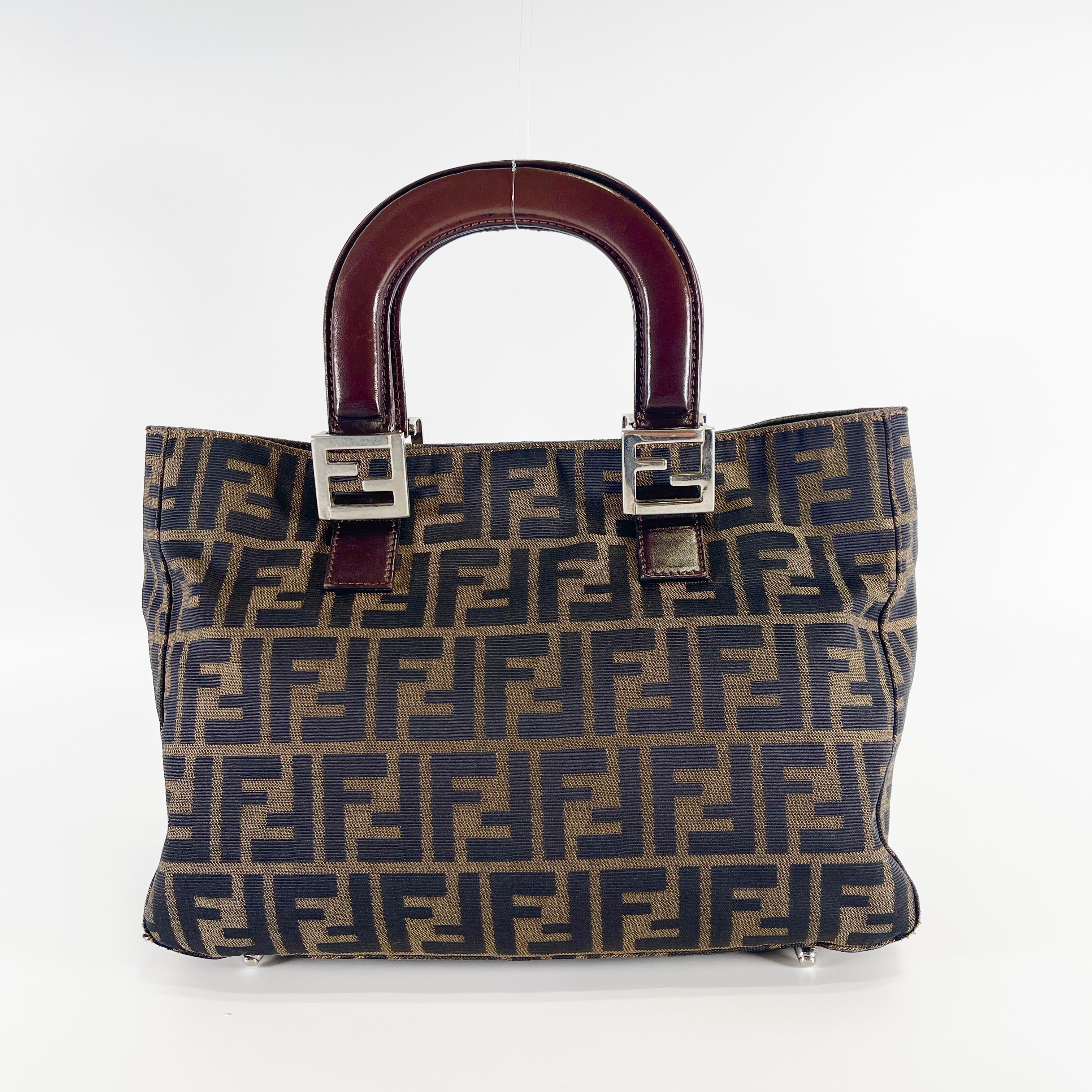 FENDI Zucca FF Logo Canvas Handbag Brown