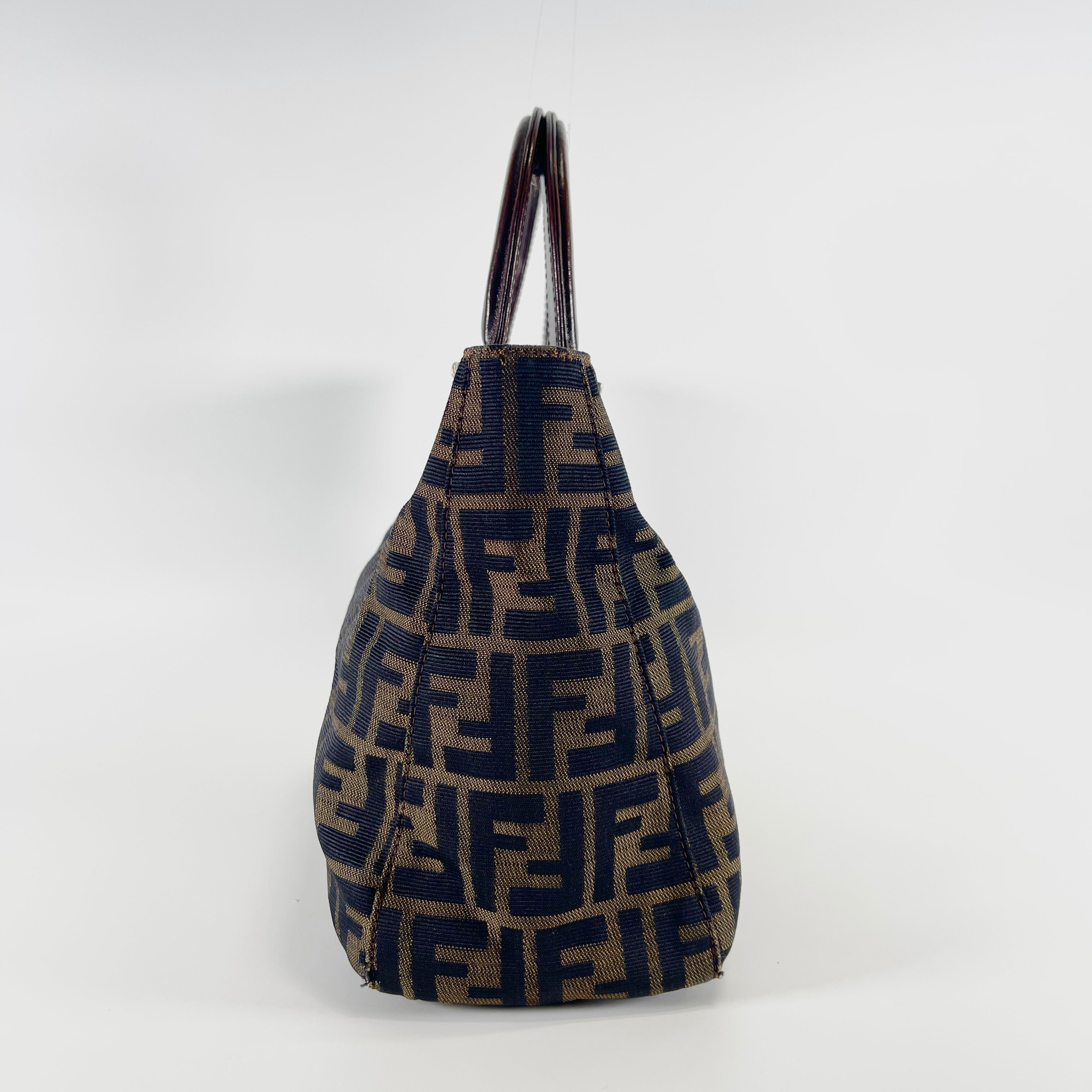 FENDI Zucca FF Logo Canvas Handbag Brown