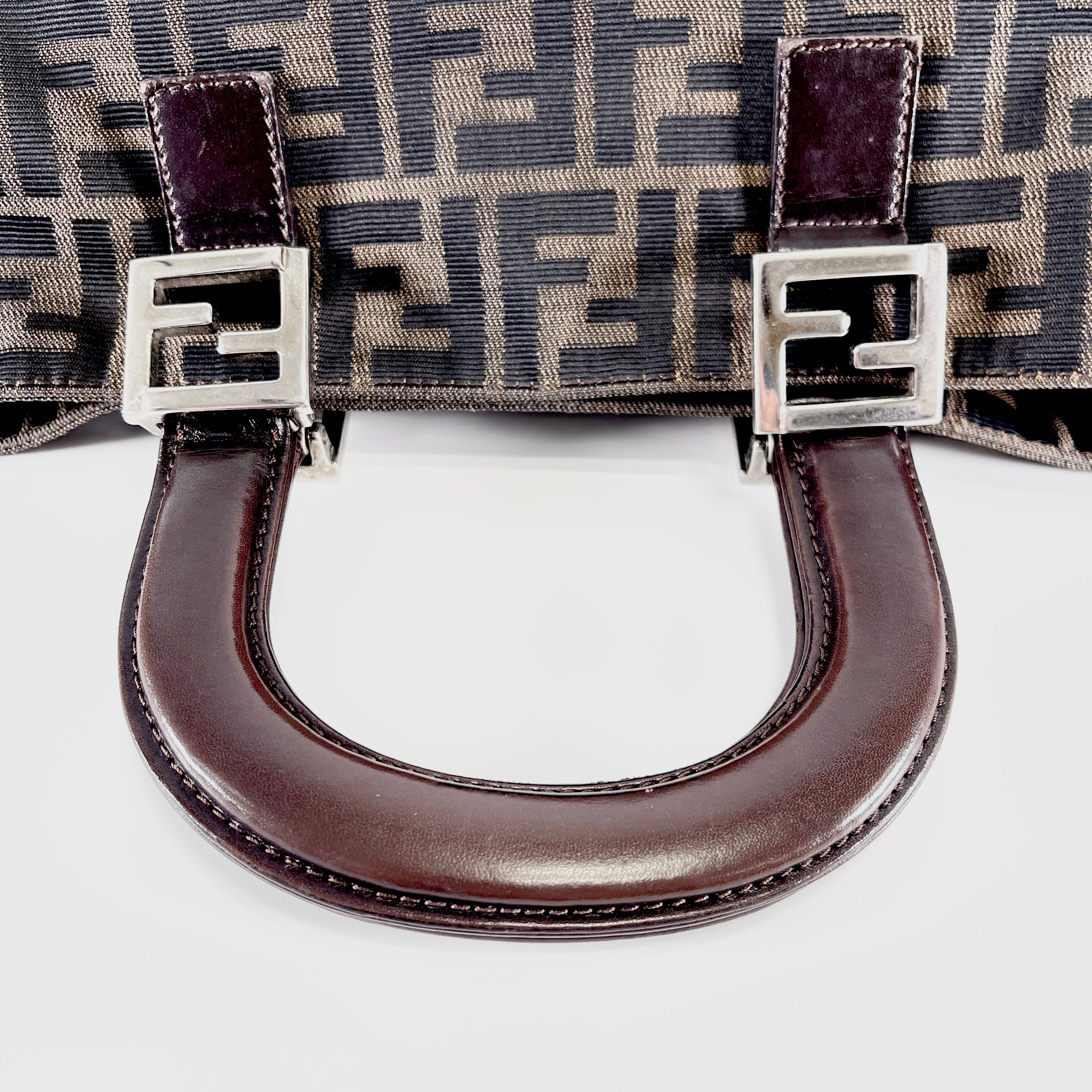 FENDI Zucca FF Logo Canvas Handbag Brown