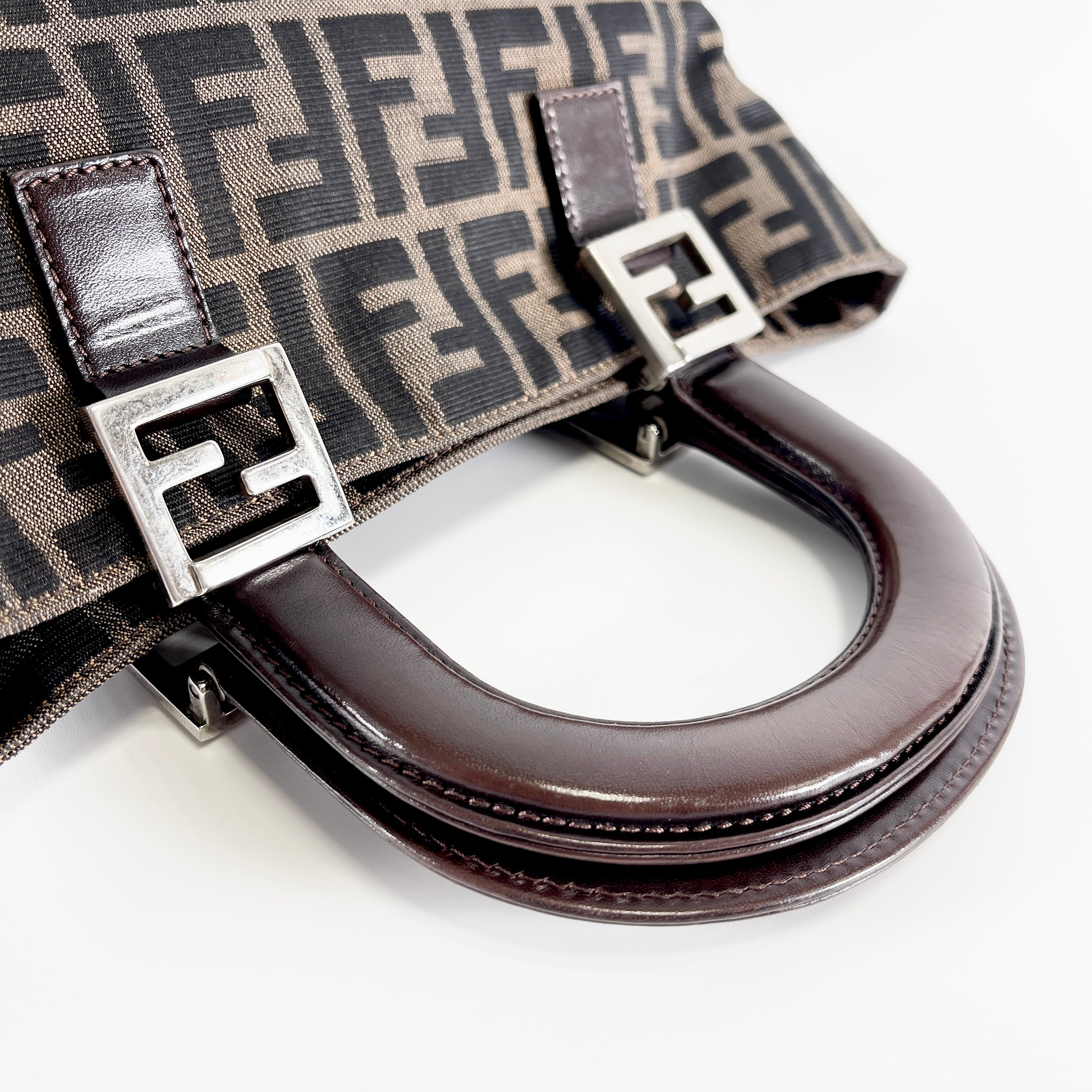 FENDI Zucca FF Logo Canvas Handbag Brown
