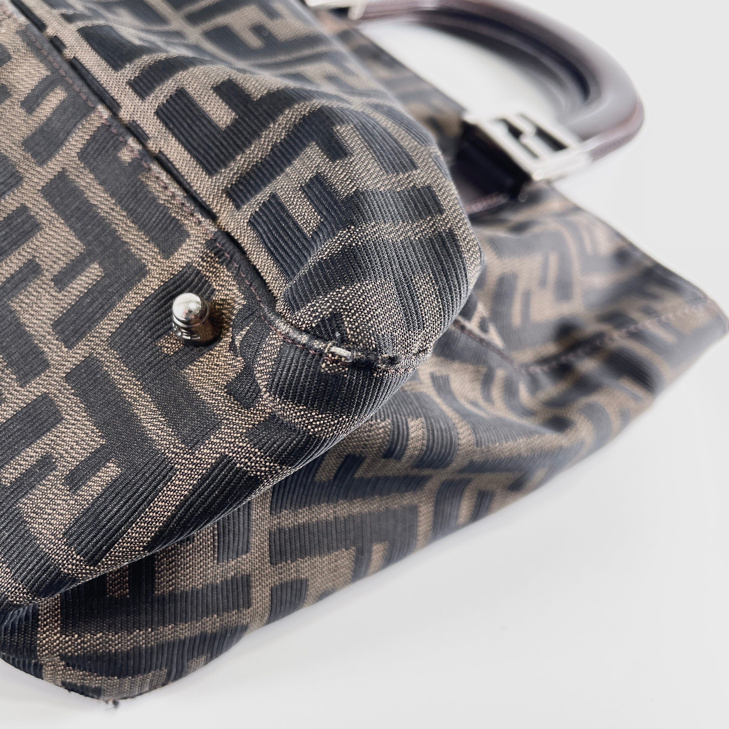 FENDI Zucca FF Logo Canvas Handbag Brown